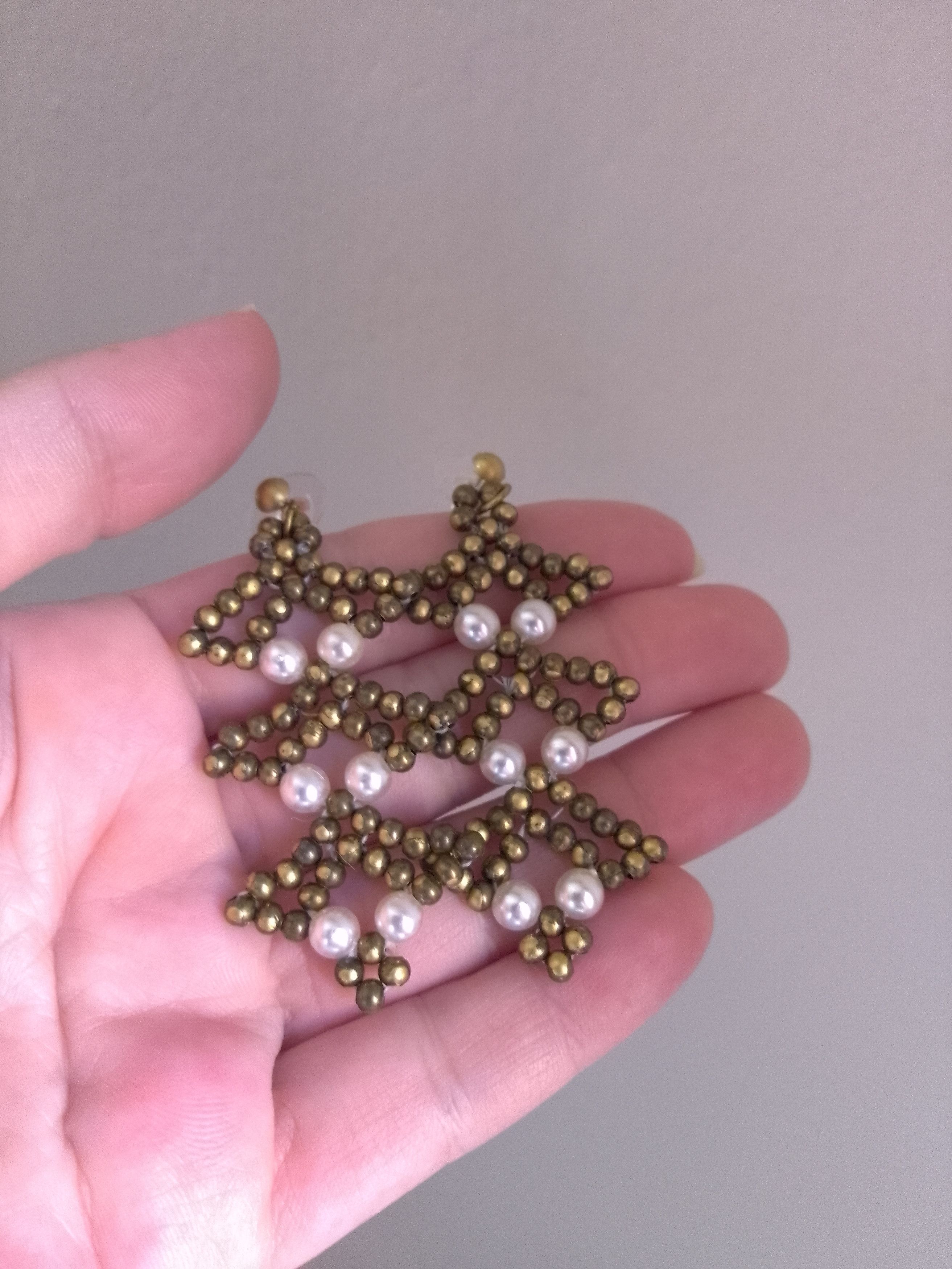 Handmade Necklace Antique Brass Vintage Style Pearls Pendant Earrings Size ONE SIZE - 13 Thumbnail