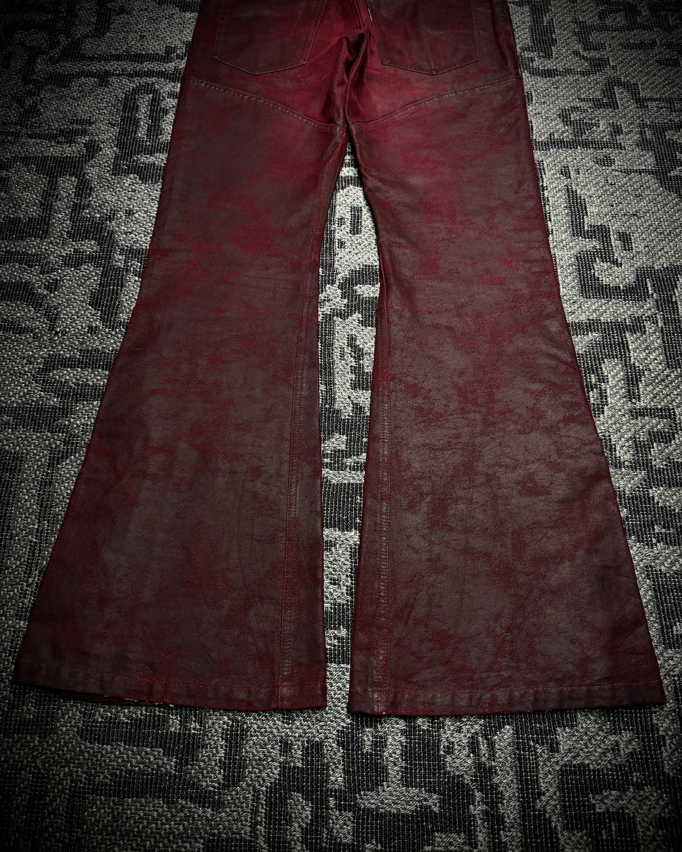 Tornado Mart Tornado Mart Coated Deep Red Flared Pants Size US 31 - 9 Thumbnail