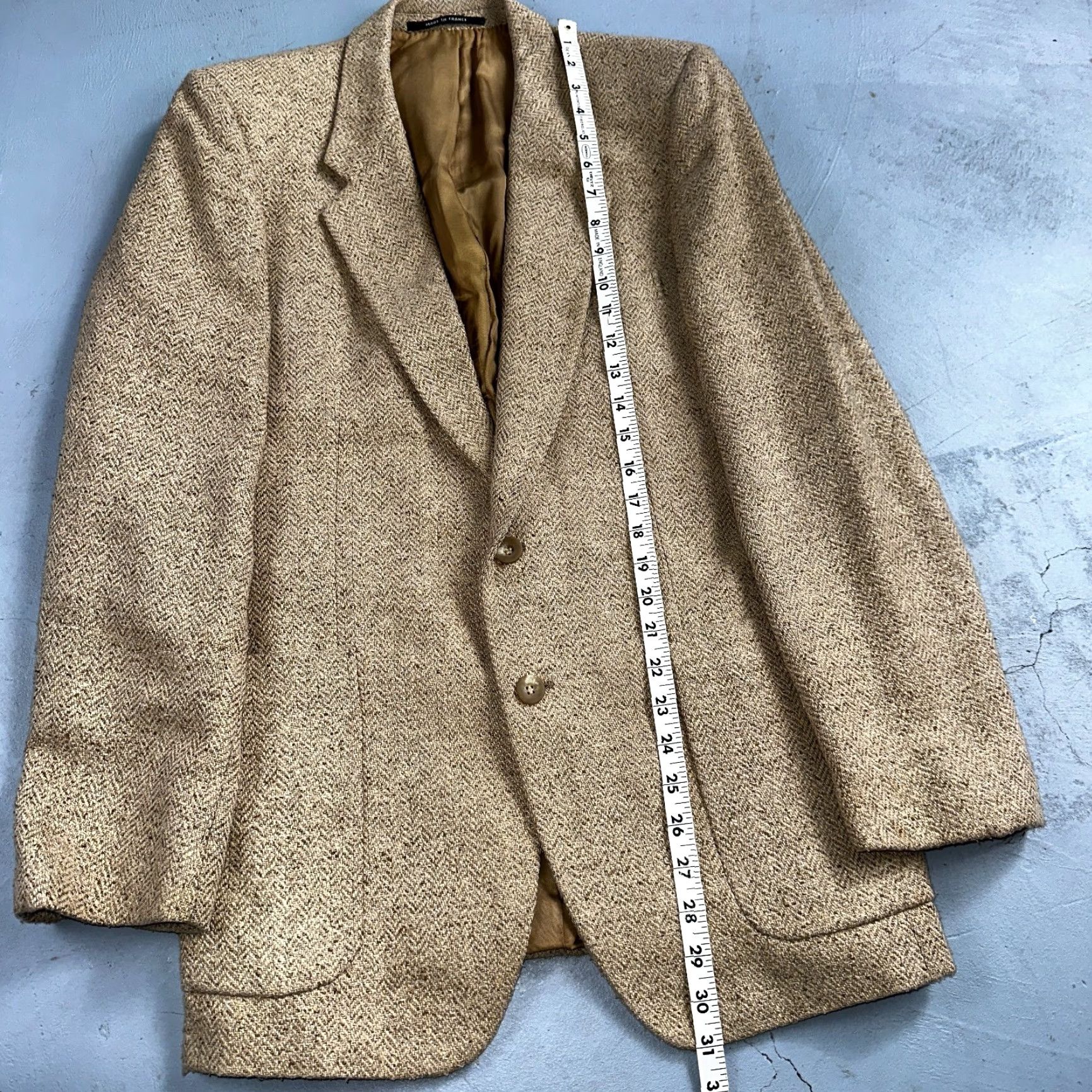 Yves Saint Laurent VINTAGE Yves Saint Laurent Blazer Coat Men 38 Beige Tweed France 80s Classic Designer Size 38R - 7 Thumbnail