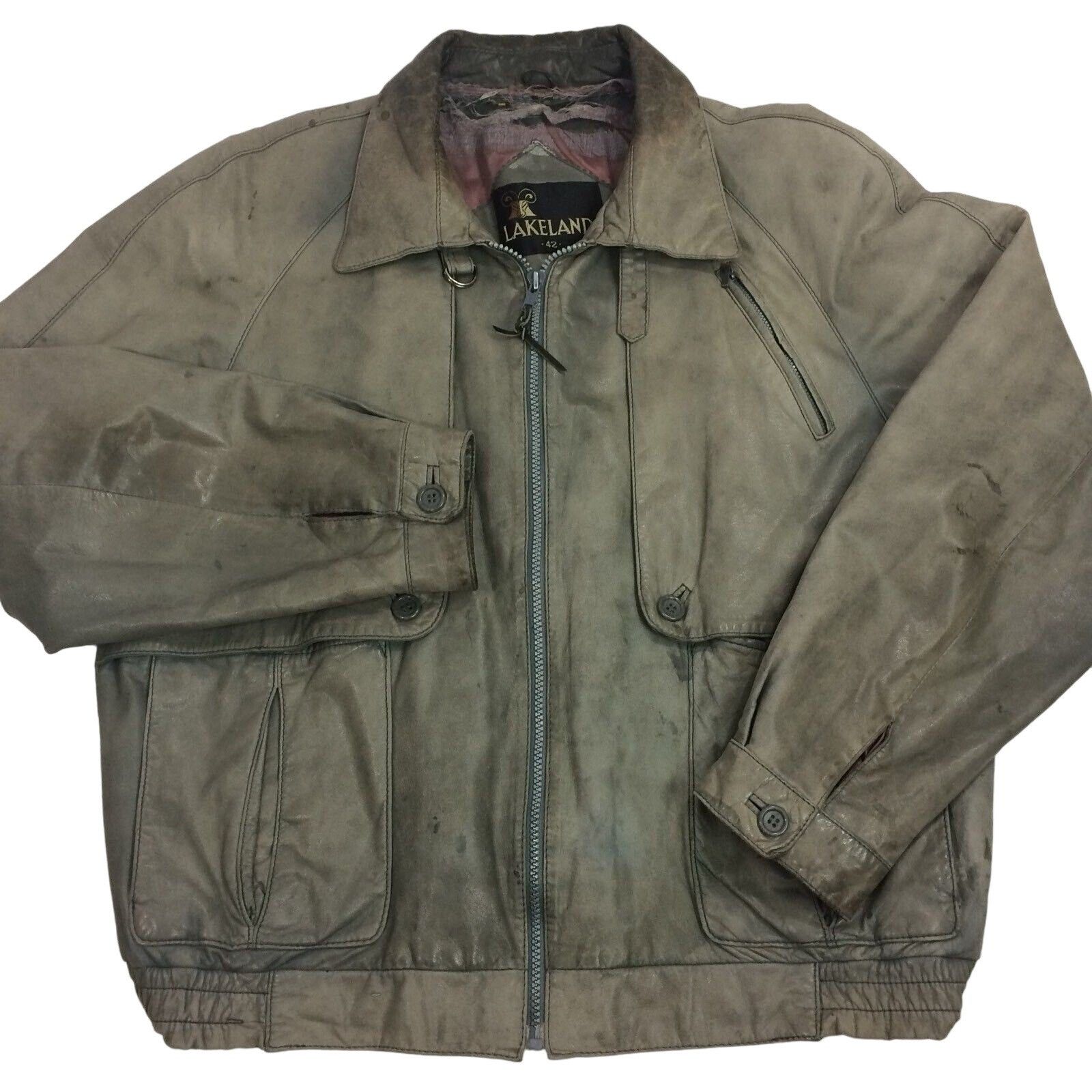Other Vtg Lakeland Gray DISTRESSED Leather Motorcycle Jacket Size US L / EU 52-54 / 3 - 1 Thumbnail