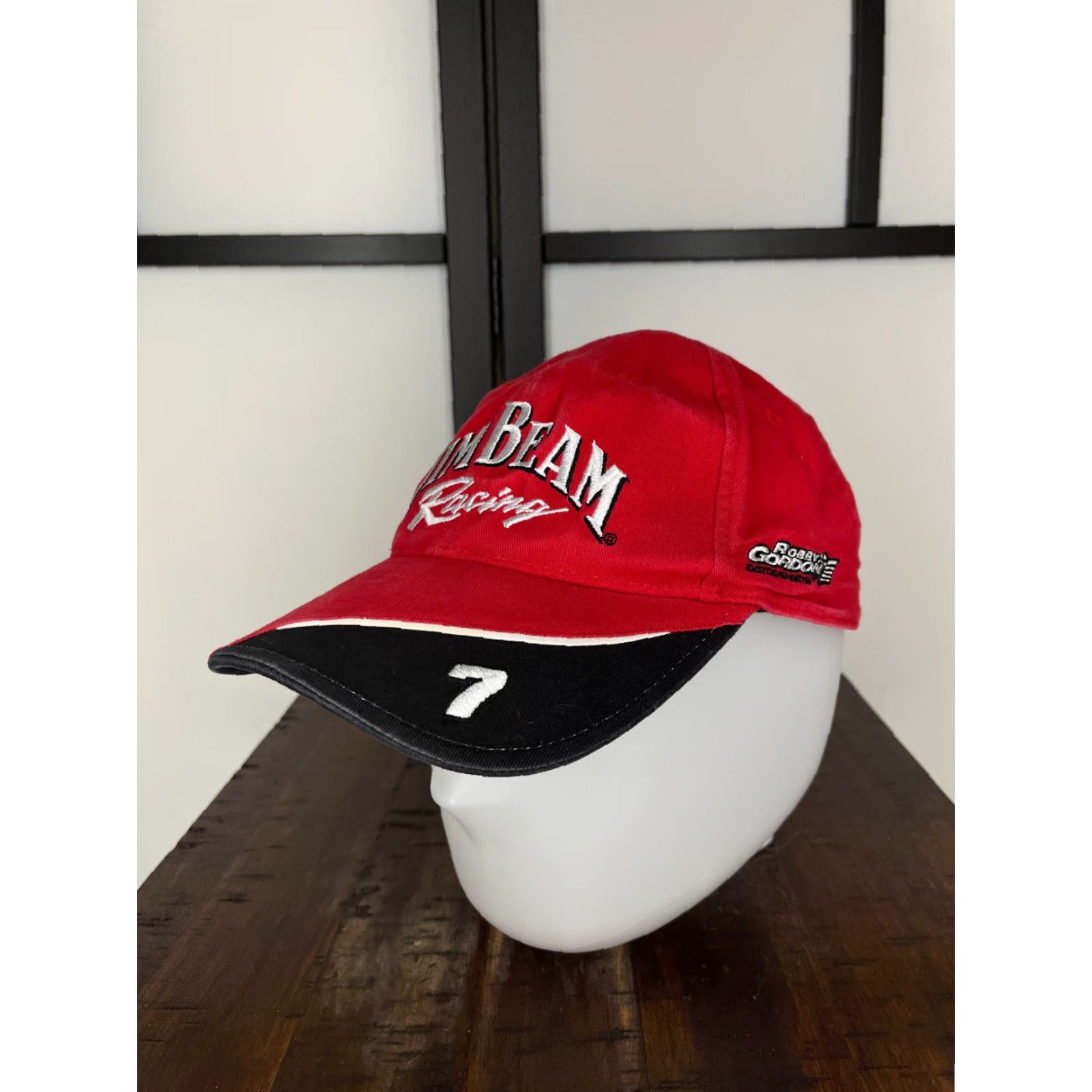 Vintage Jim Beam Racing Hat Cap Strap Back One Size Adult Red Cotton Twill Logo Motorsports Racing Adjustable Baseball Cap Mens Size ONE SIZE - 4 Thumbnail