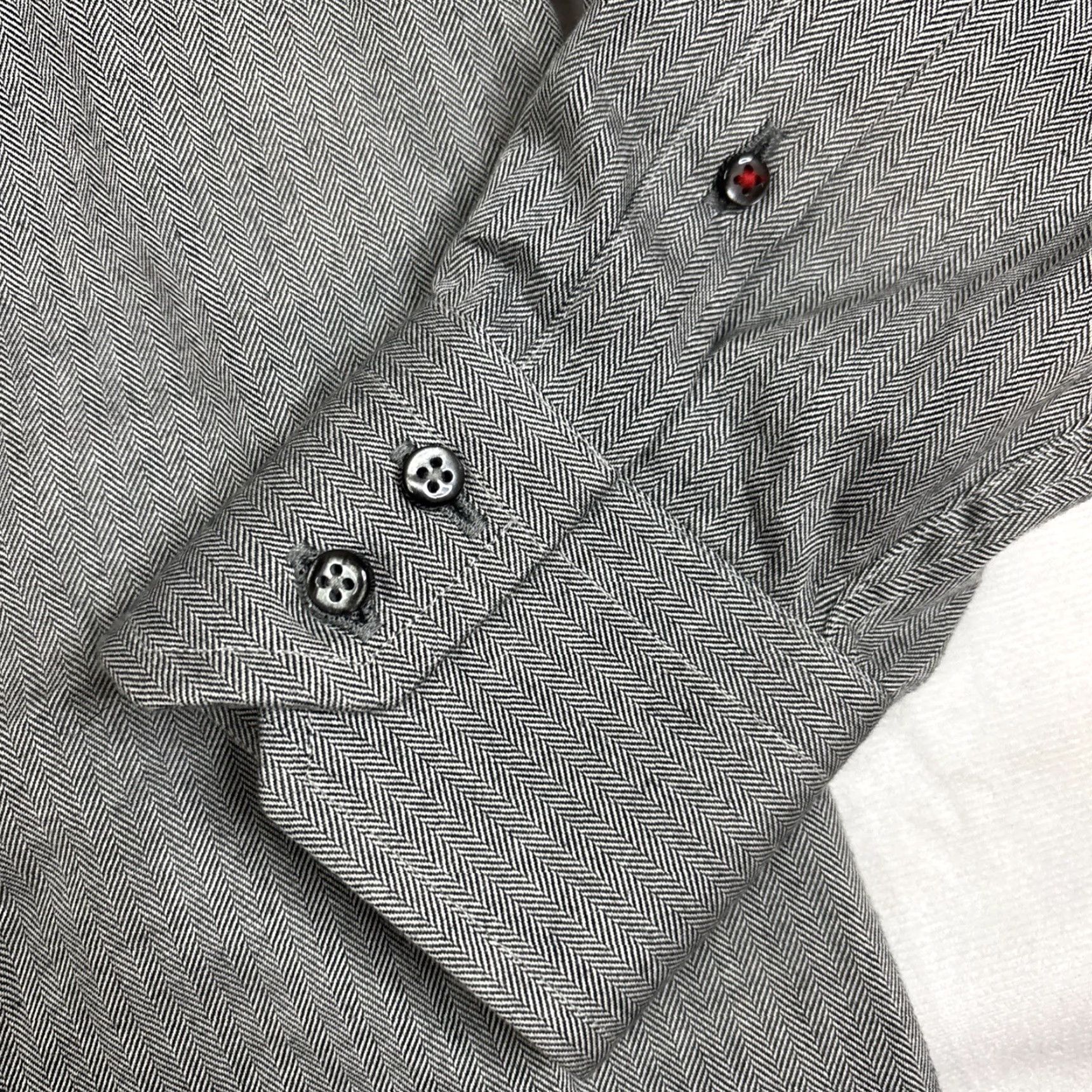 Vintage Hilfiger By Thomas Mason Button Up Longsleeve Shirt Gray Herringbone Medium Dress Shirt Mens M Gray Long Sleeve Size US M / EU 48-50 / 2 - 5 Thumbnail