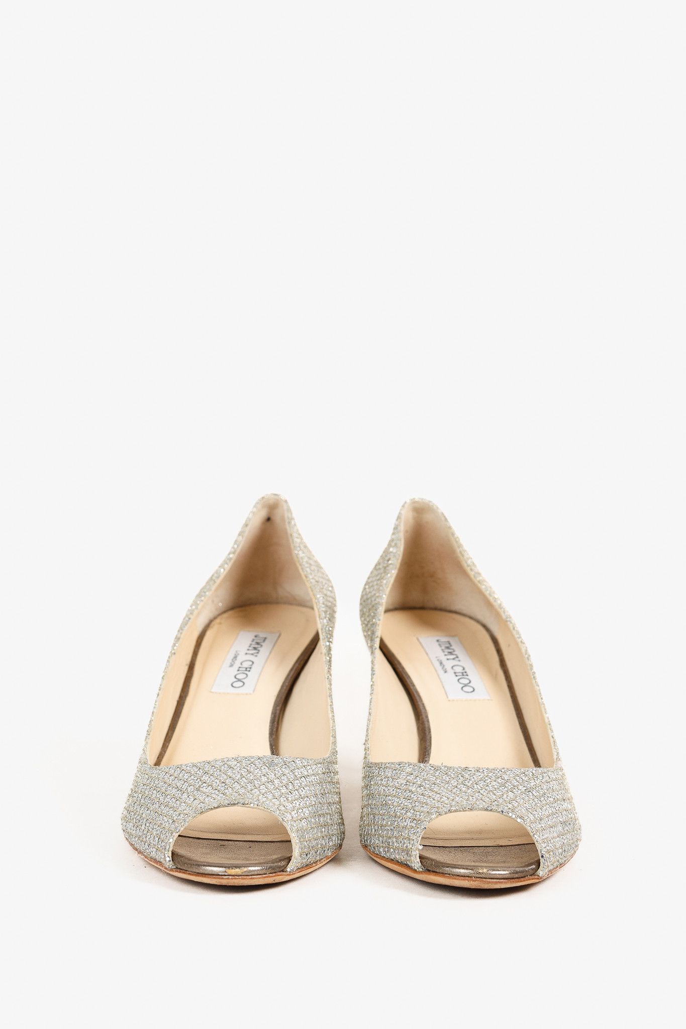 Jimmy Choo Jimmy Choo Isabel Champagne Glitter Peep-Toe Pumps Size US 8 / IT 38 - 2 Thumbnail