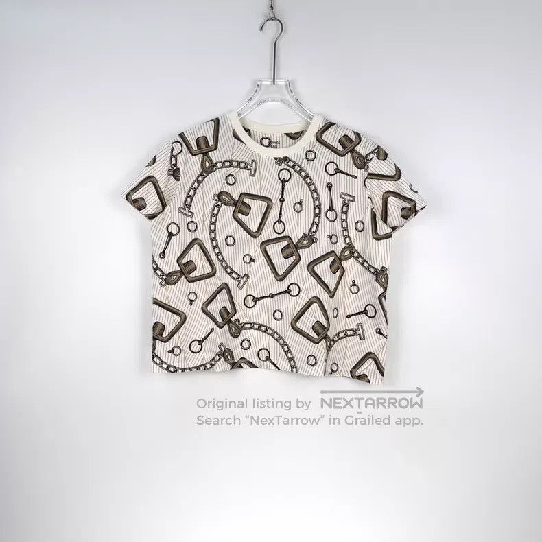 Hermes Hermes White and Brown Chain Pattern Short-sleeve Size XS / US 0-2 / IT 36-38 - 3 Thumbnail
