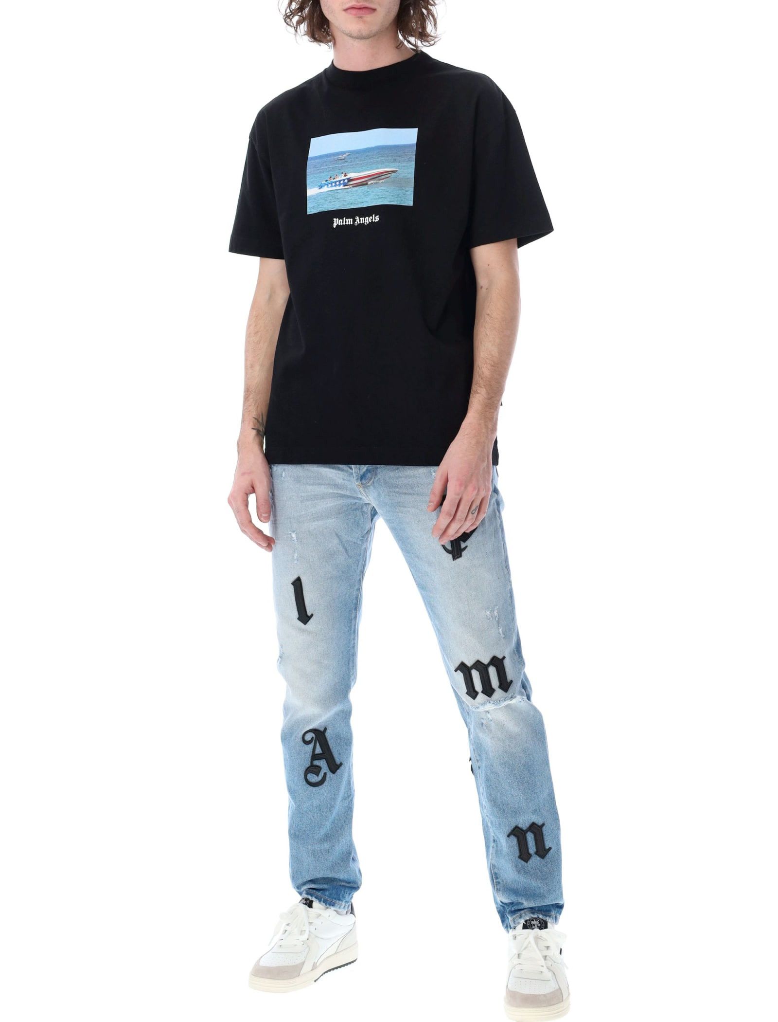 Palm Angels o1y0325 Logo Crewneck T-Shirt in Black Size US XS / EU 42 / 0 - 3 Thumbnail