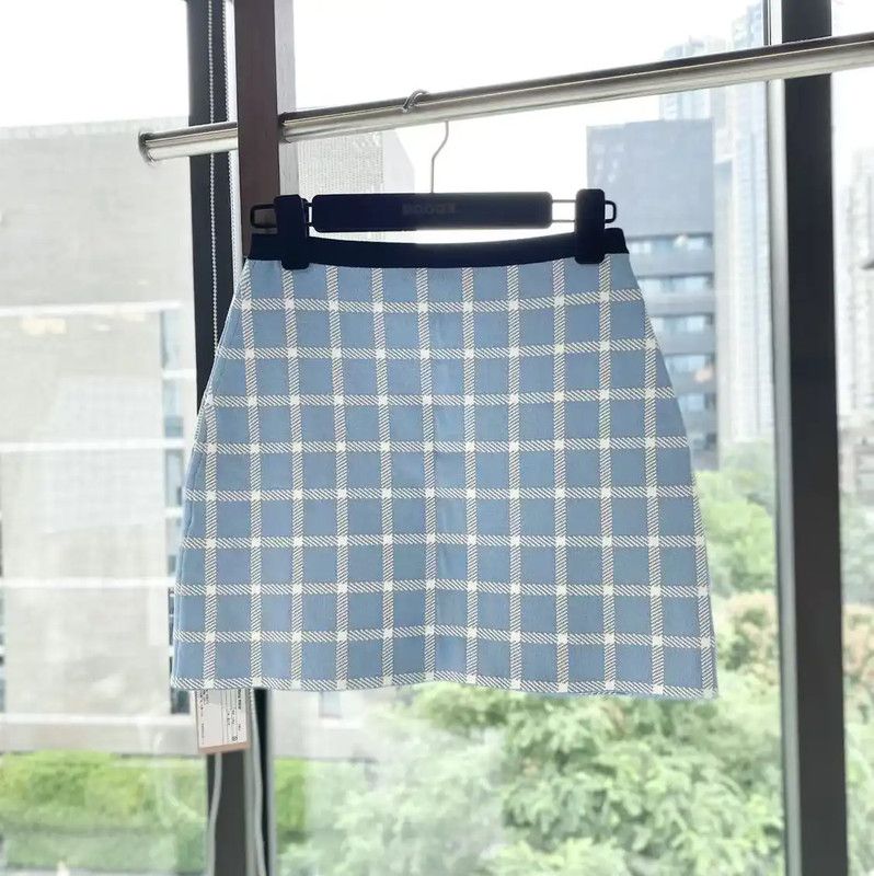 Miu Miu Blue Checkered Midi Skirt 0089