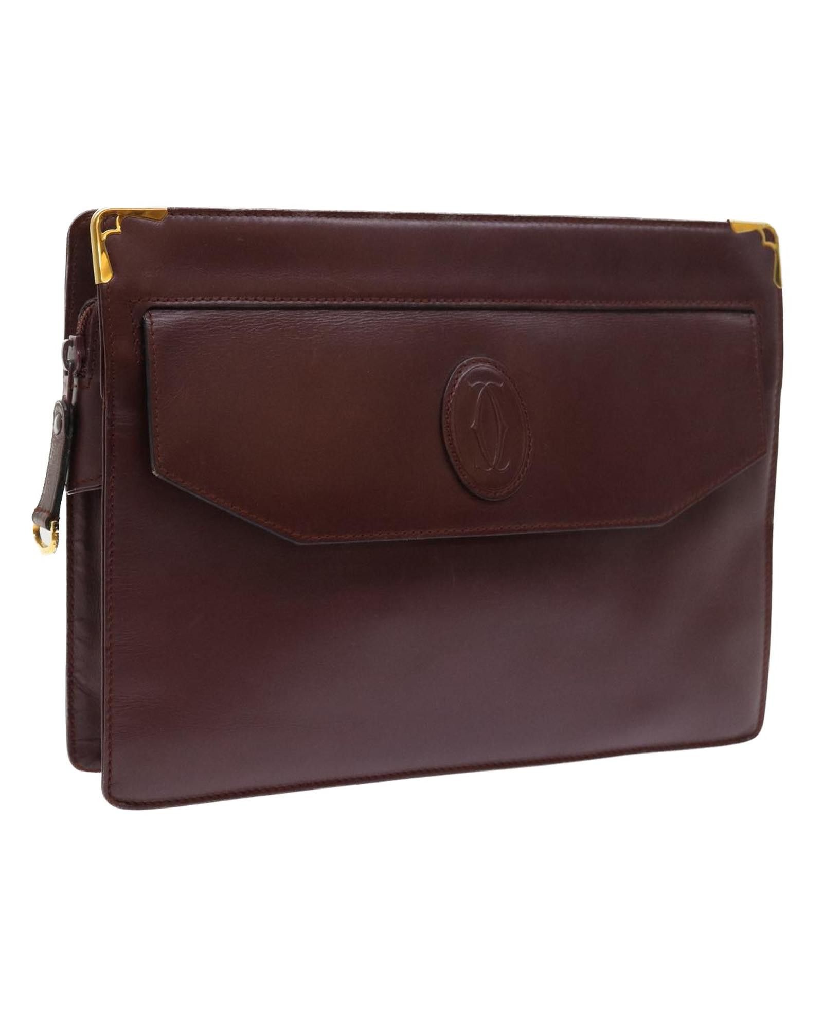 image of Cartier Wine Red Leather Clutch Bag, Women's