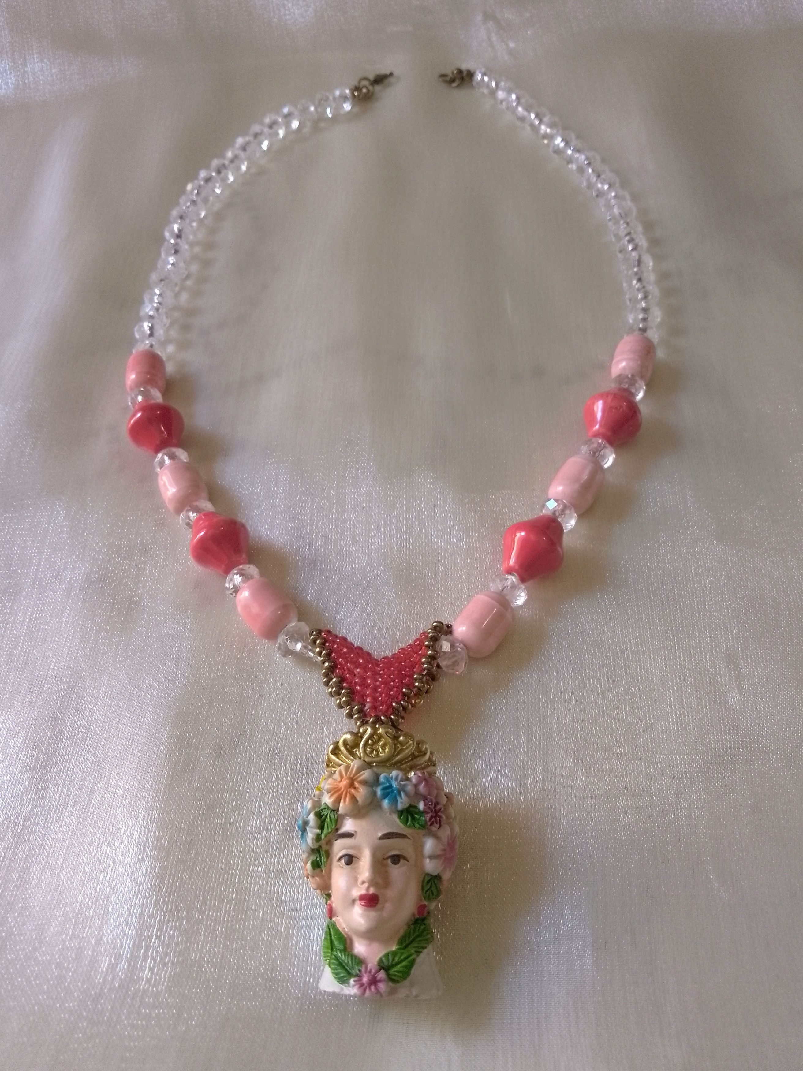 Handmade Long Sicilian Necklace with Head of Moor pendant Ceramics Size ONE SIZE - 8 Thumbnail