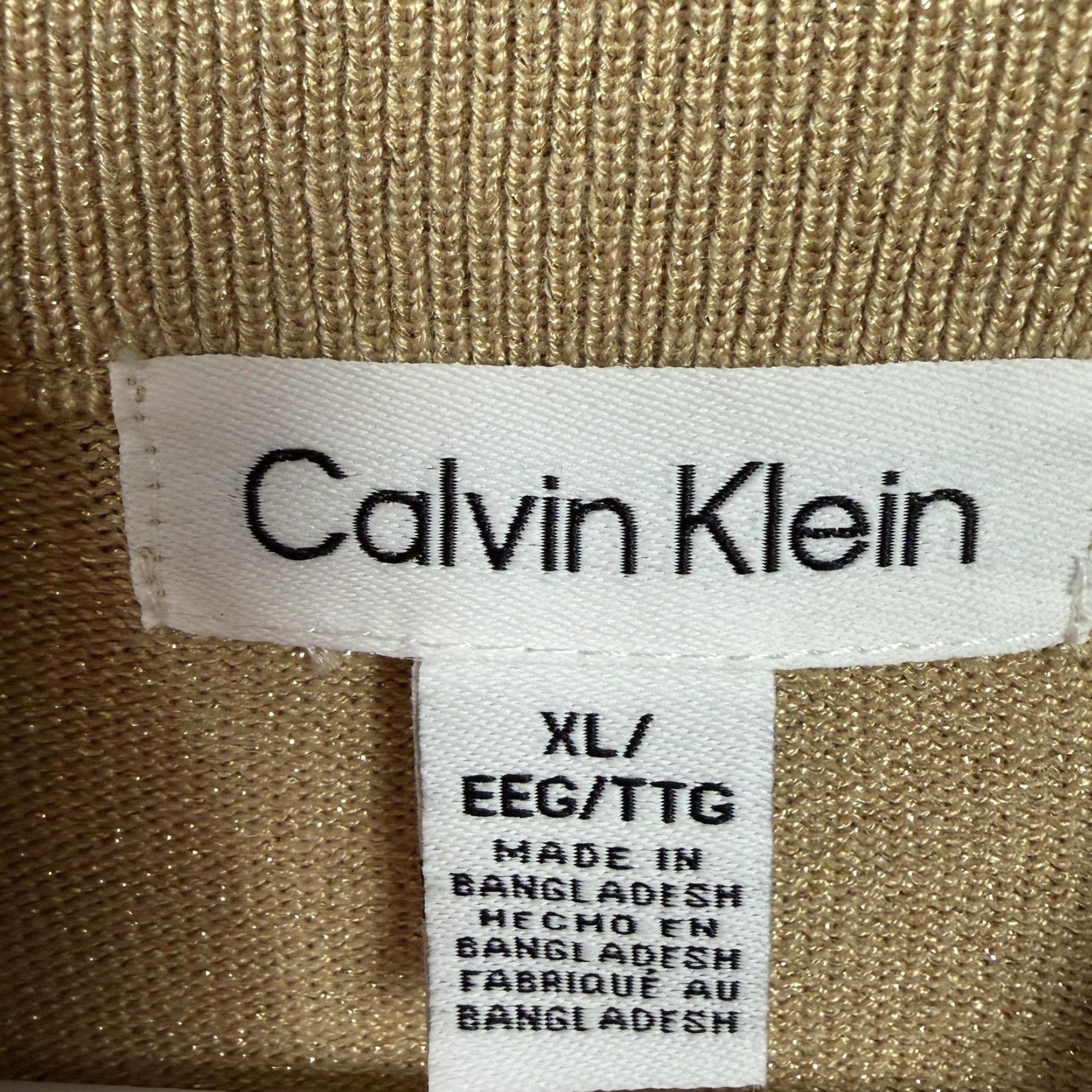 Calvin Klein Calvin Klein Sweater Womens XL Gold Metallic Mock Neck Button Shoulder Pullover Knit Lightweight Casual Size XL / US 12-14 / IT 48-50 - 5 Thumbnail