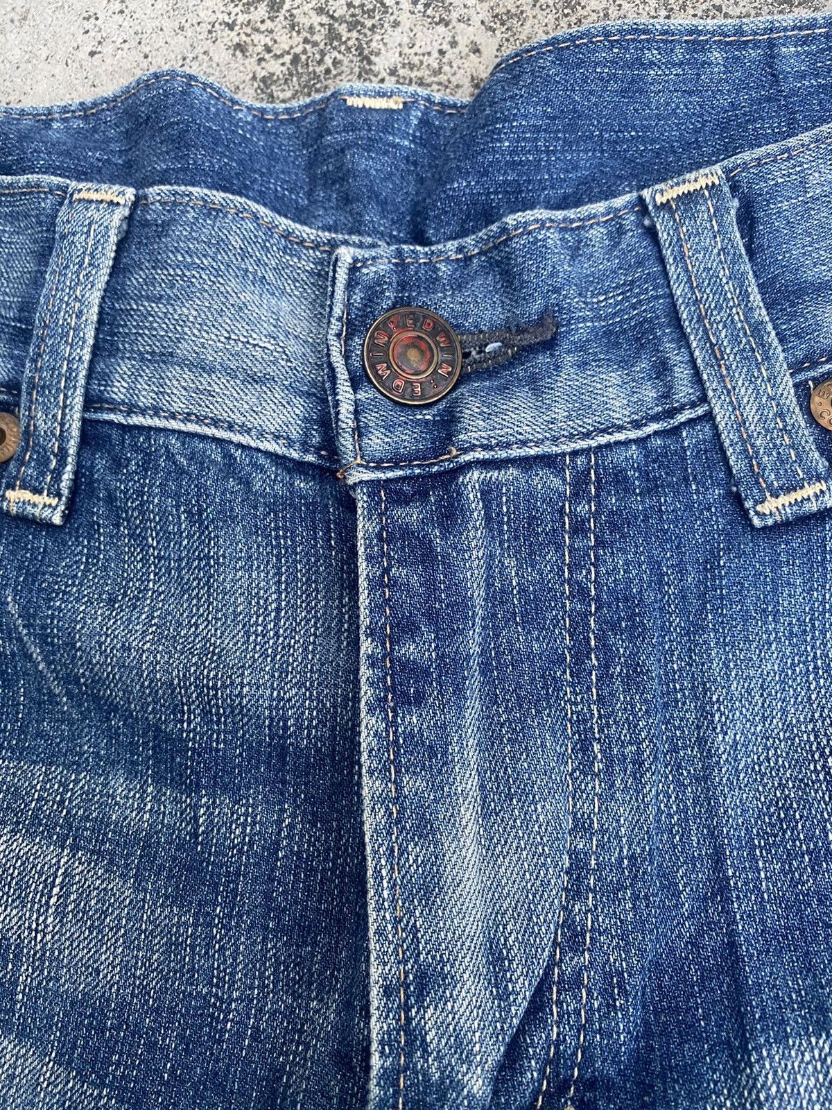 Edwin × Vintage Flare Jeans Edwin Blue Trip Distressed Painted Bootcut Size US 35 - 11 Thumbnail