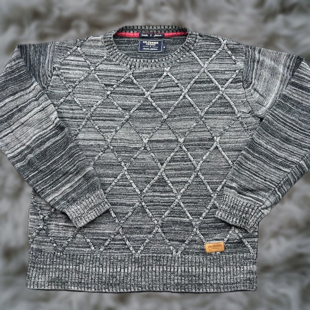 Vintage Holebrook Sweden Mens Sweater Medium Cotton Gray Crewneck Diamond Knit Size US M / EU 48-50 / 2 - 1 Thumbnail