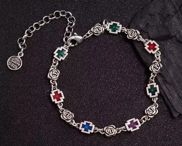 Jewelry Sweet Rose Flower Cross Shiny Colorful Crystal Bracelet Size ONE SIZE - 5 Thumbnail