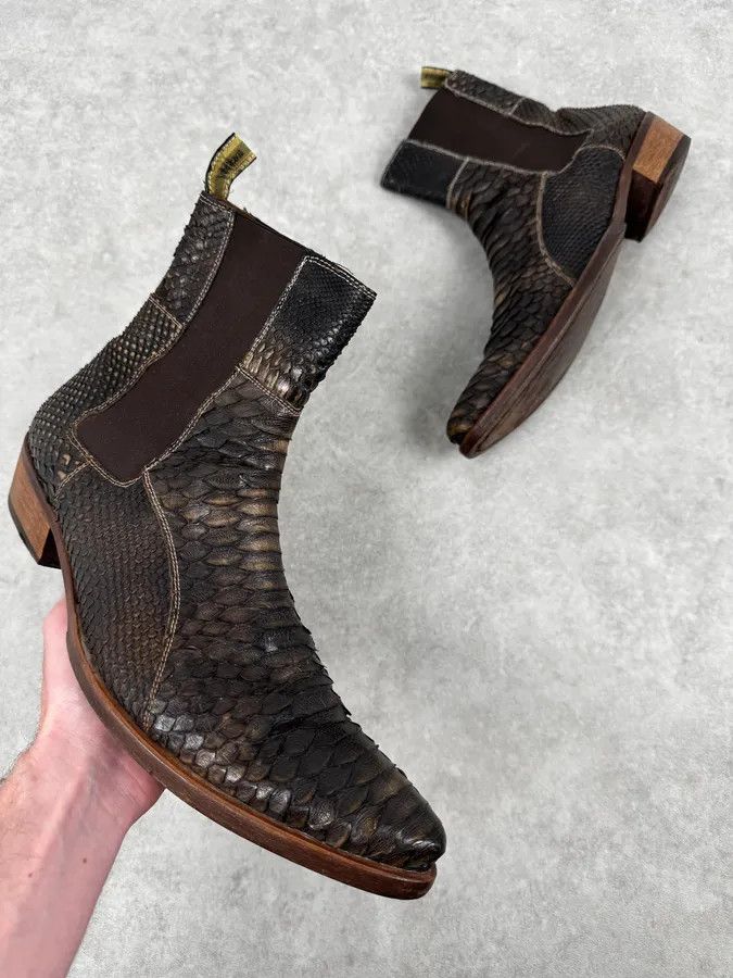 Roberto Cavalli 2000s Roberto Cavalli Brown Python Cowboy Boots Size US 11 / EU 44 - 1 Thumbnail