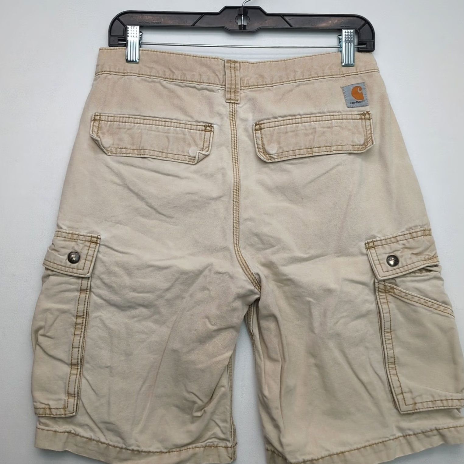 Carhartt Carhartt Cargo Shorts Mens 29 Relaxed Fit Workwear Beige Canvas 5-Pocket Zipper Button Carhartt Logo Belt Loops Front Flat Front Linen? Size US 29 - 6 Thumbnail