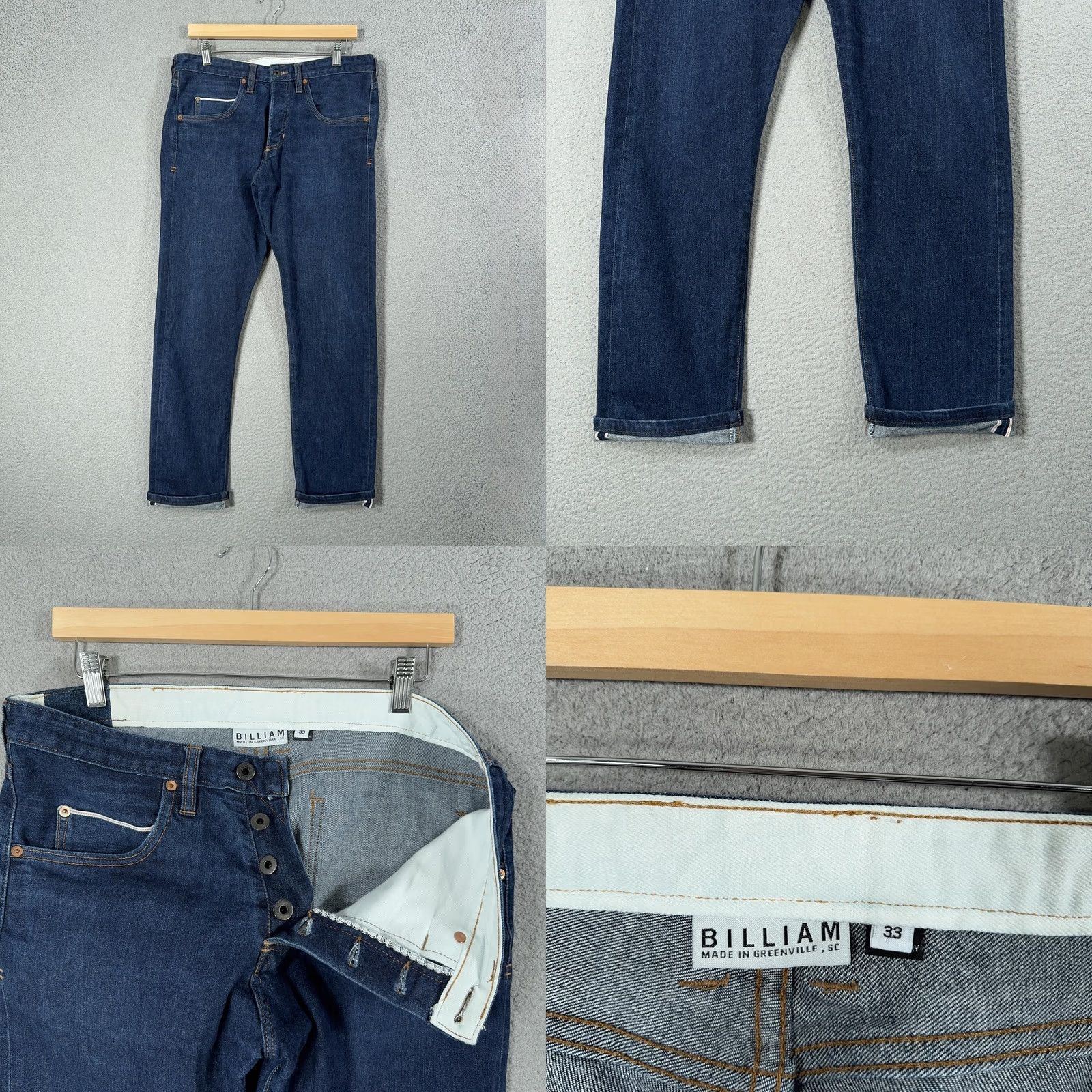Denime Billiam Jeans Mens 33x29 Blue Denim Slim Tapered Button Fly Made USA Vintage No Size US 33 - 8 Thumbnail
