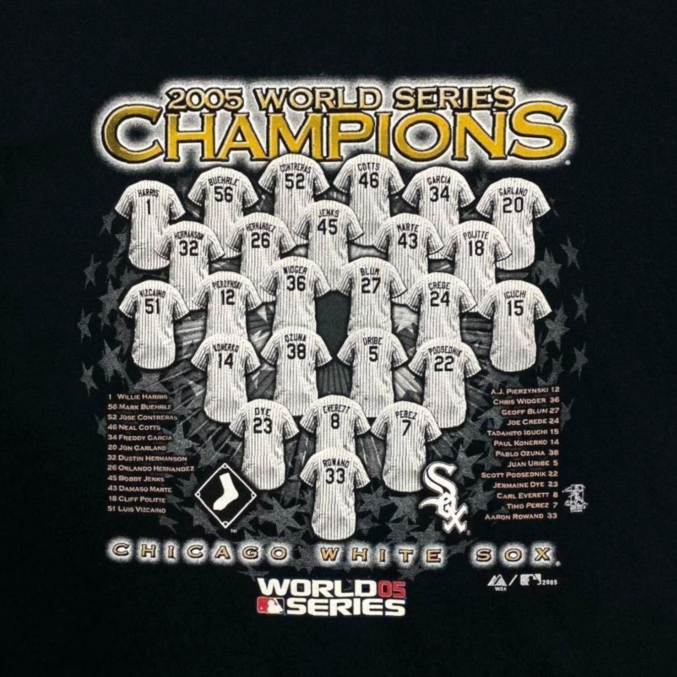 MLB VINTAGE MLB Chicago White Sox “2005 World Series Champions” Baseball T-Shirt XL Men Black Graphic Print Shirt XL Mens Size US XL / EU 56 / 4 - 3 Thumbnail