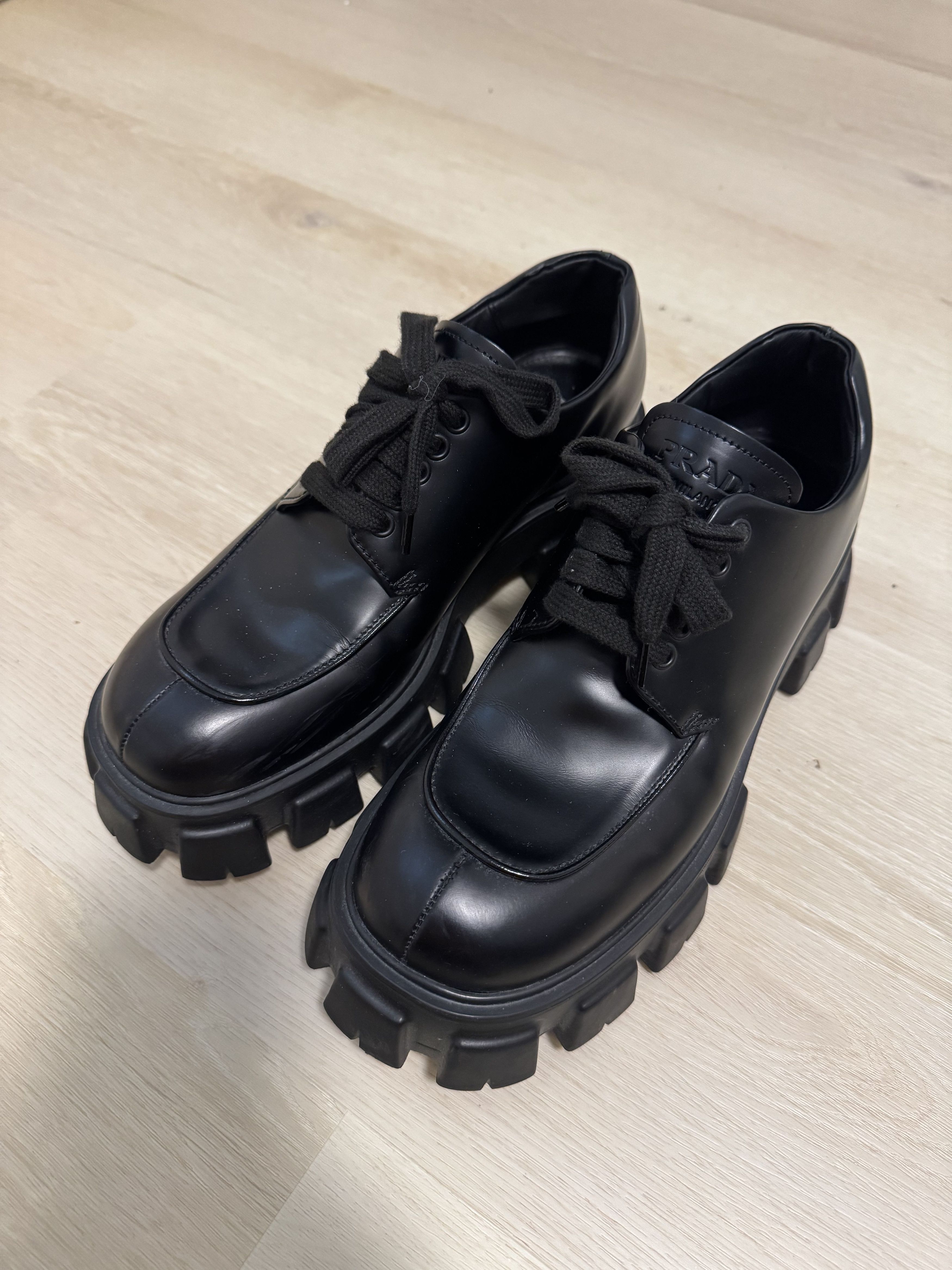 Prada Prada Black Monolith Lace Up Loafers (Fits US 10) Size US 10 / EU 43 - 1 Thumbnail