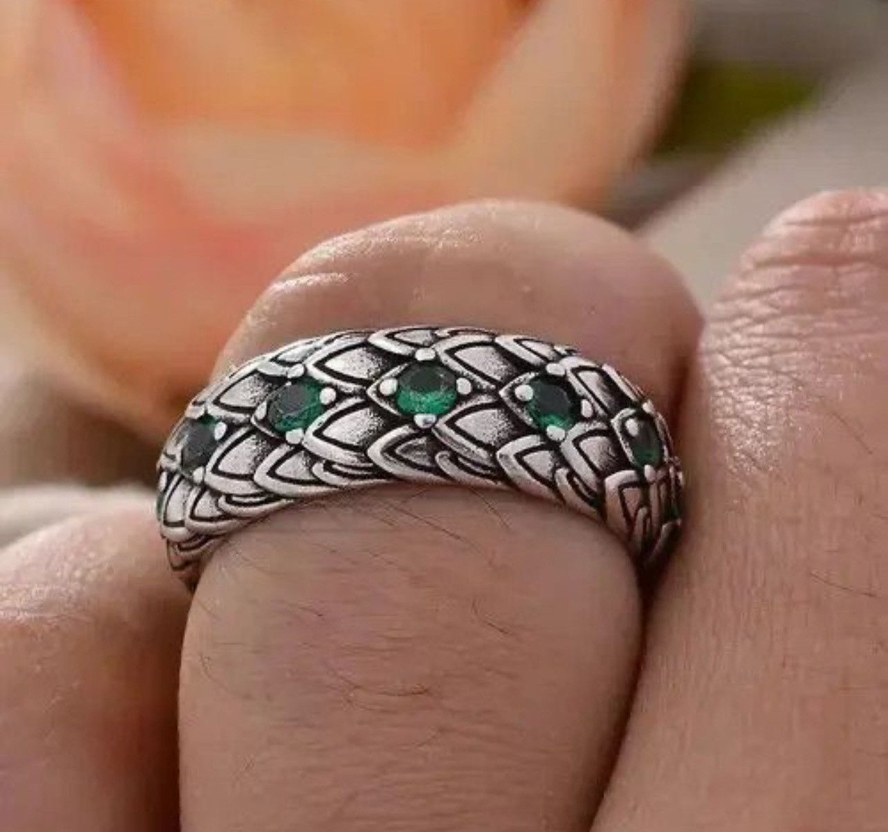 Jewelry Retro Green Crystal Scales Ring Size ONE SIZE - 1 Thumbnail