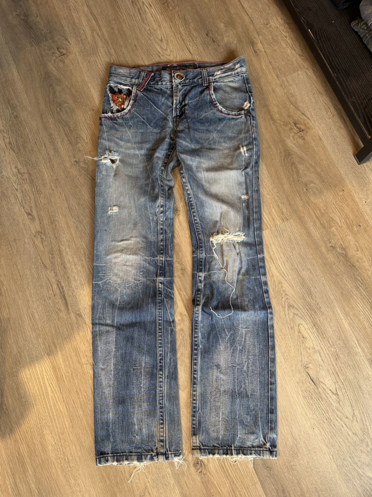 Japanese Brand DISTRESSED RED PEPPER DENIM SKULL LOGO LIKE LGB STYLE Size US 30 / EU 46 - 5 Thumbnail