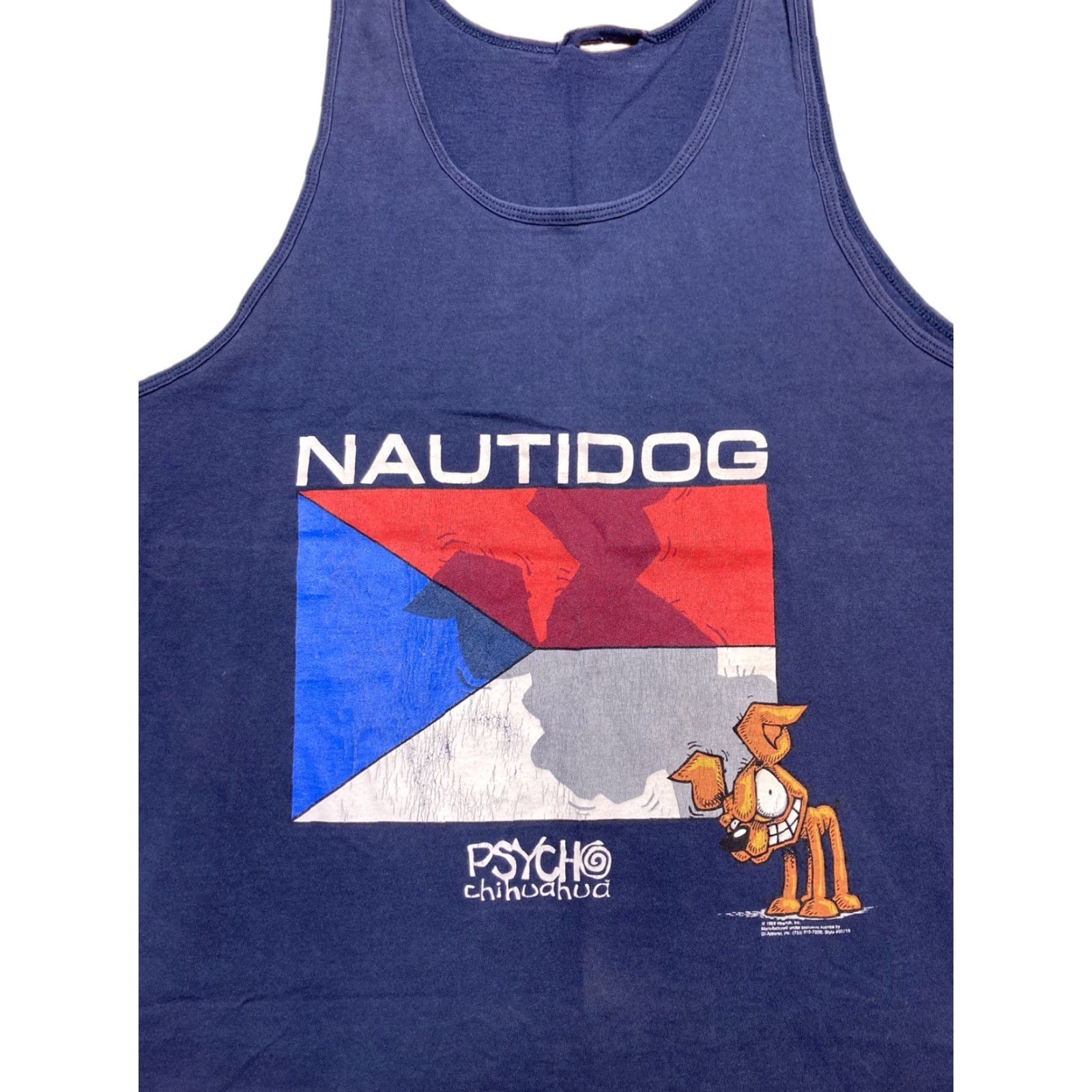 Nautica VINTAGE Psycho Chihuahua T-Shirt Tank Top 1998 Y2K Nautica Parody Dog XL Blue Men Shirt Size US XL / EU 56 / 4 - 1 Thumbnail