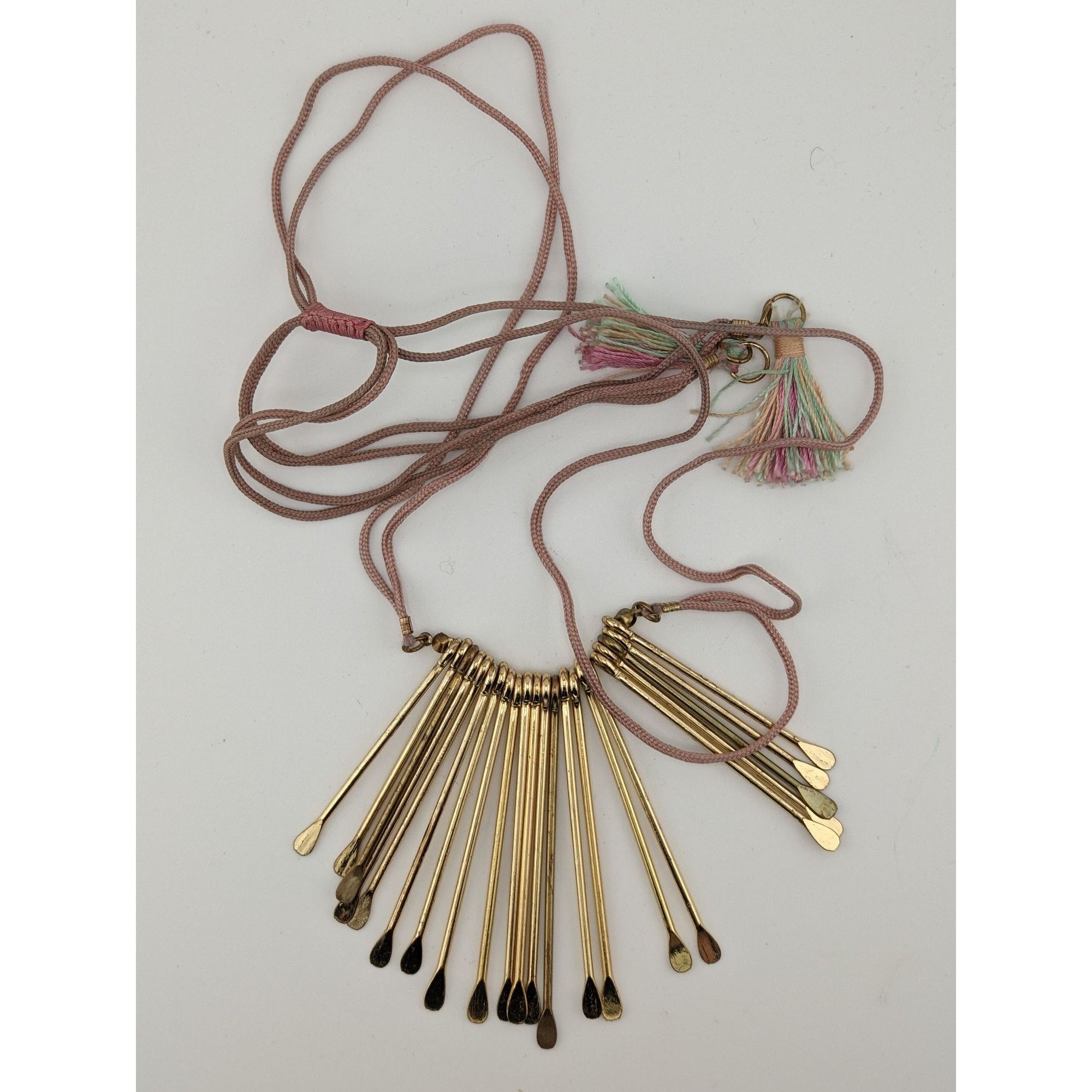 Other Vintage Bohemian Gold-Tone Spiked Necklace With Pink Cord & Size ONE SIZE - 5 Thumbnail