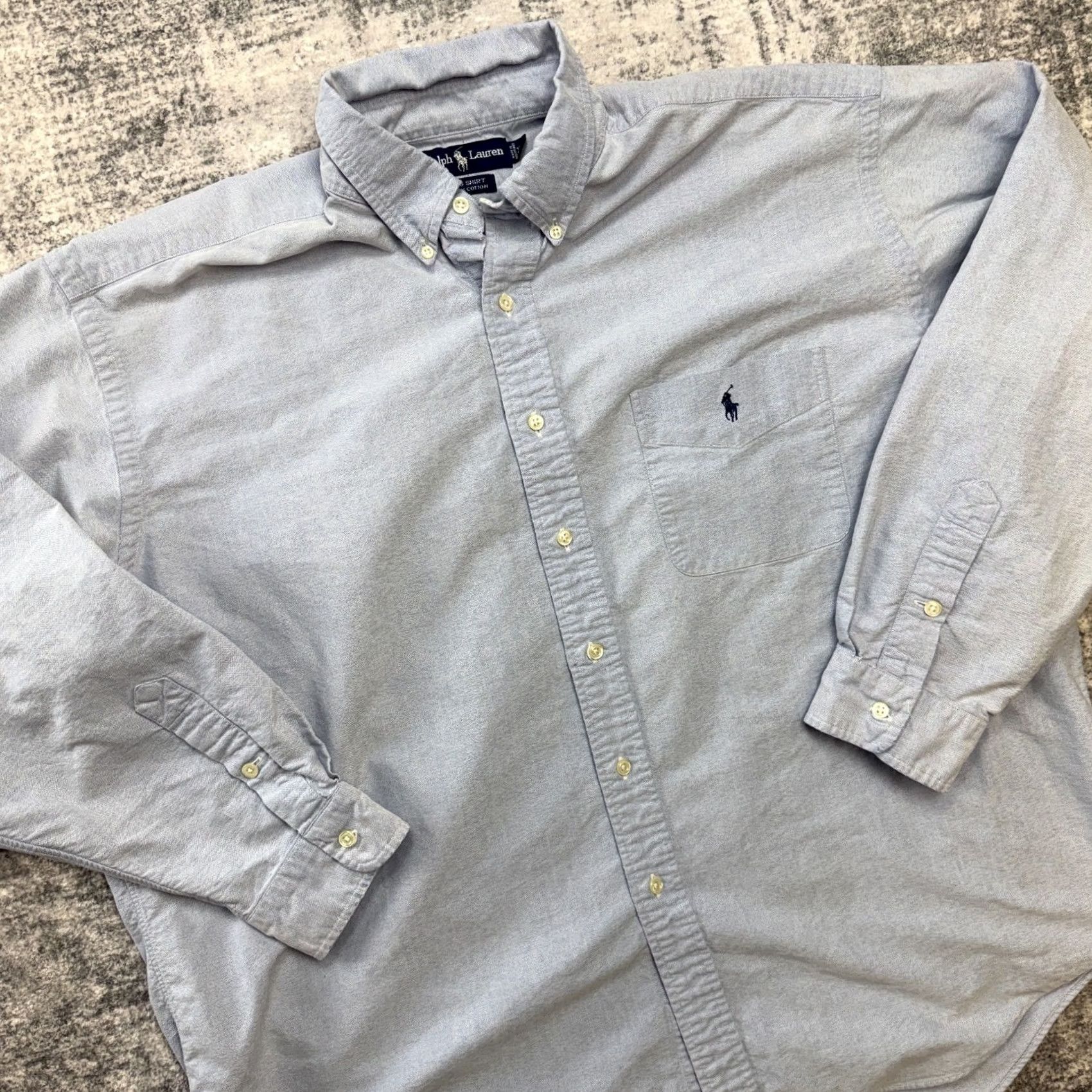 Polo Ralph Lauren VTG Polo Ralph Lauren BIG Shirt Mens XL Blue Oxford Cotton OCBD Relaxed Pony) Size US XL / EU 56 / 4 - 2 Thumbnail