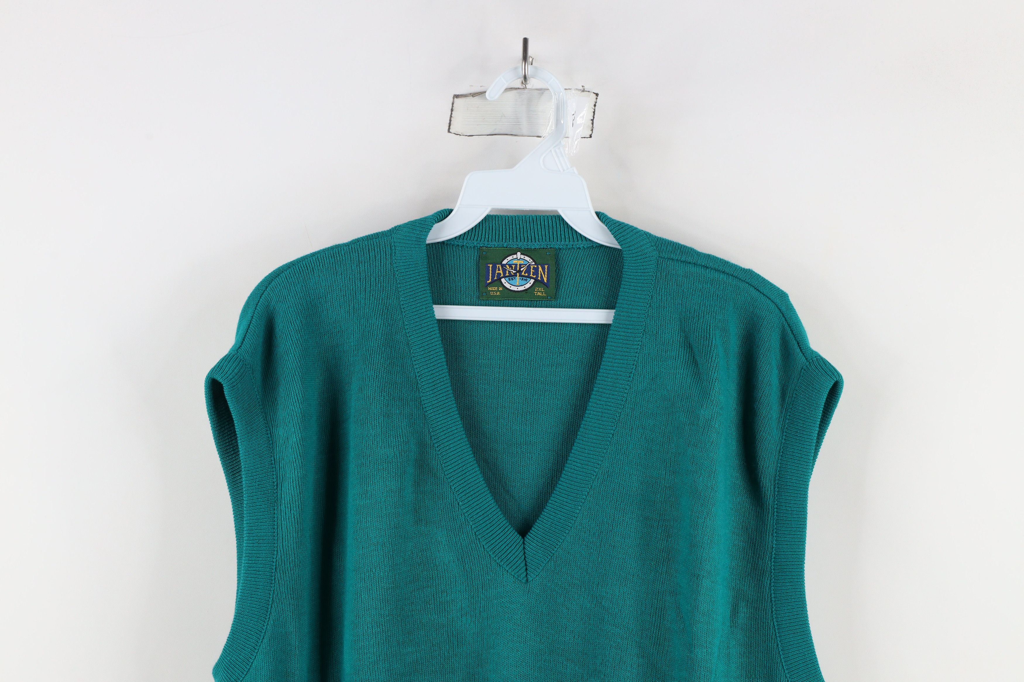 Vintage Vintage 90s Streetwear Knit V-Neck Sweater Vest Teal USA Size US XXL / EU 58 / 5 - 2 Thumbnail