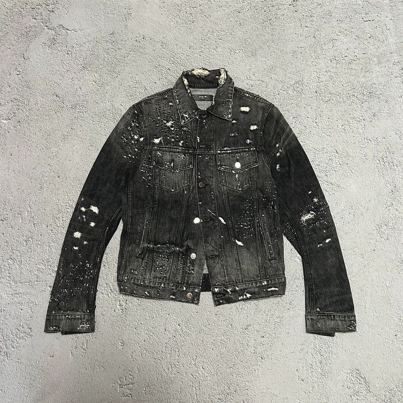 Amiri AMIRI bullet hole damage washed black denim jacket-2506 Size US S / EU 44-46 / 1 - 1 Thumbnail