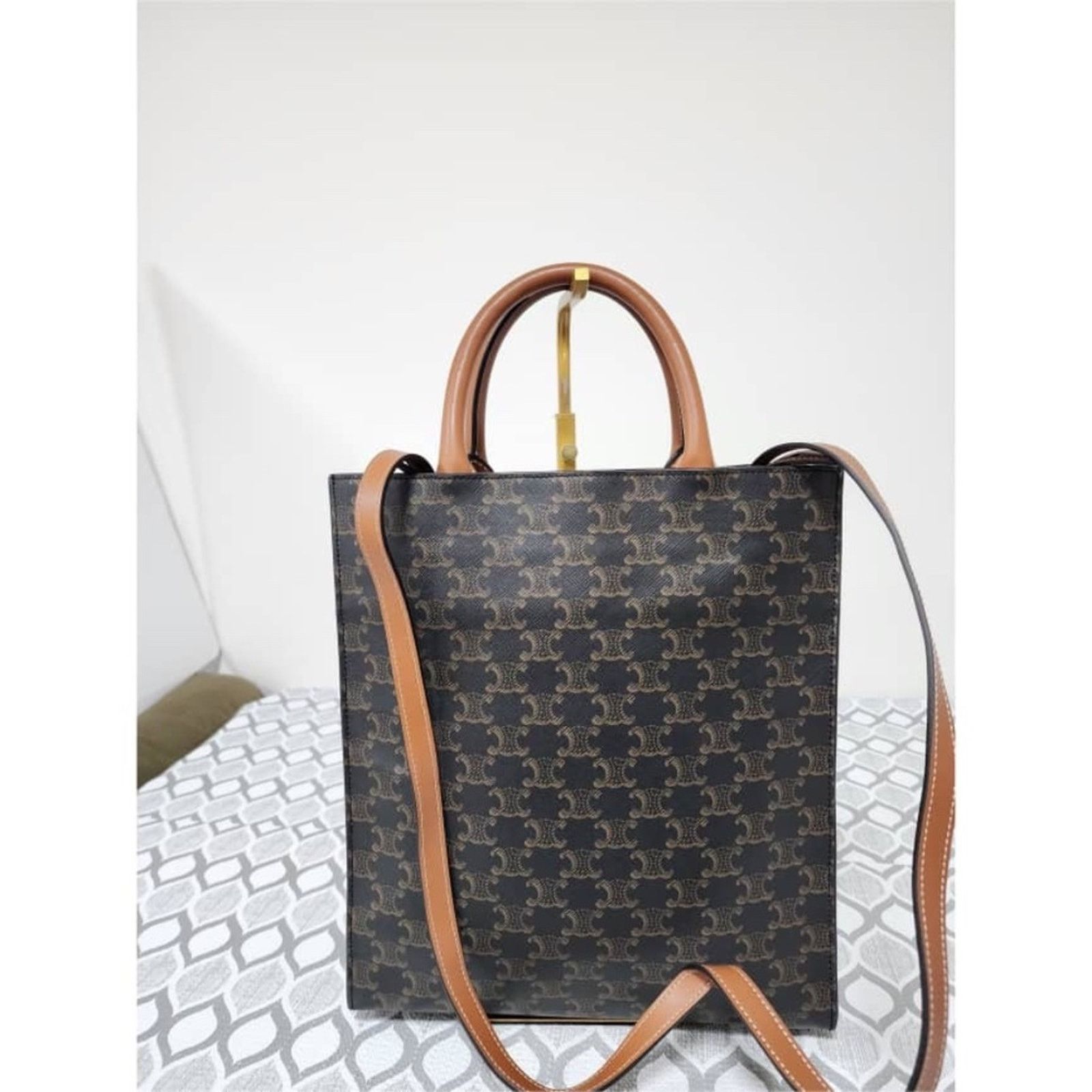 CELINE Triomphe Vertical Cabas Small Canvas Shoulder Bag Bro