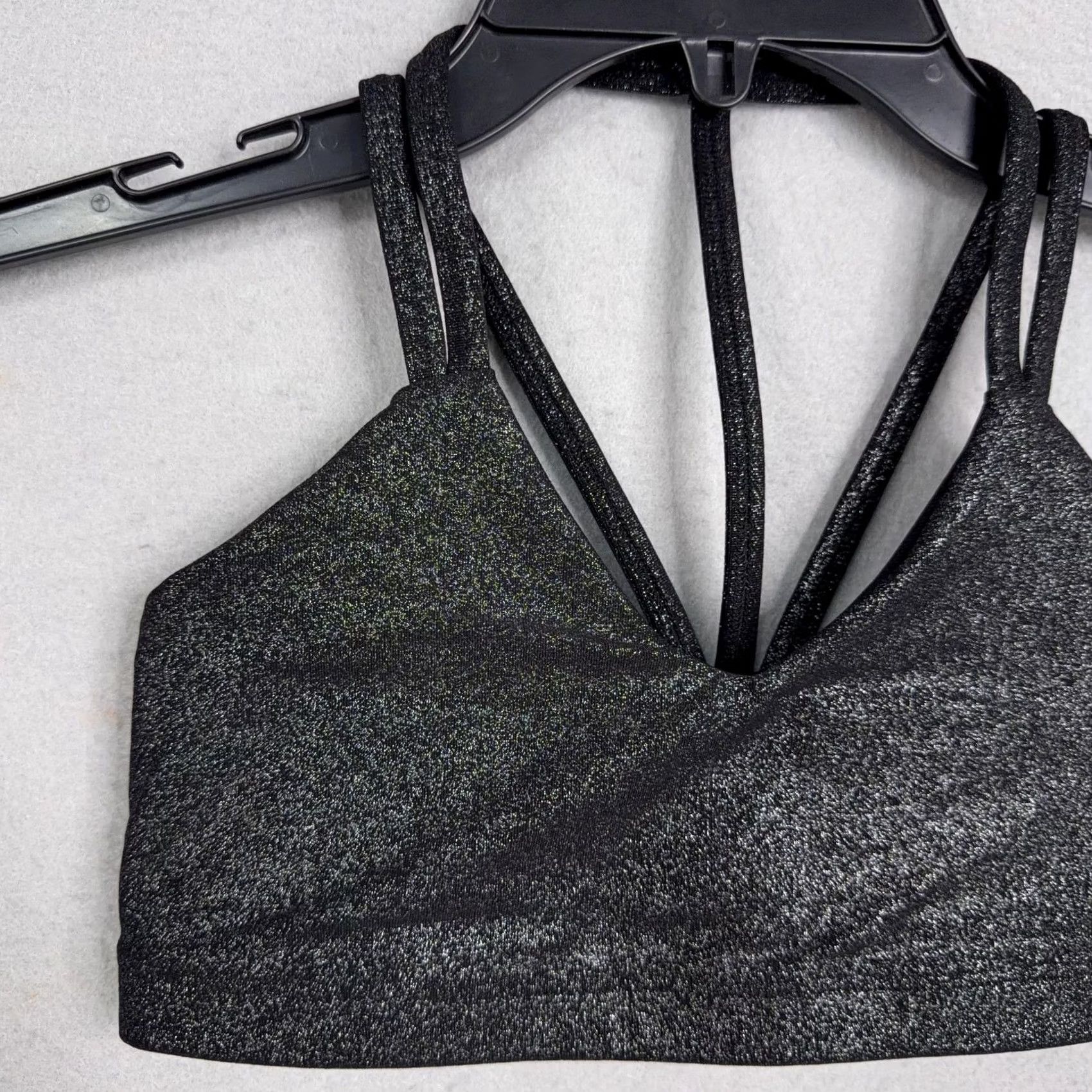 Beyond Yoga Beyond Yoga Sports Bra XS Black Shimmer Strappy Racerback Made USA Size ONE SIZE - 2 Thumbnail