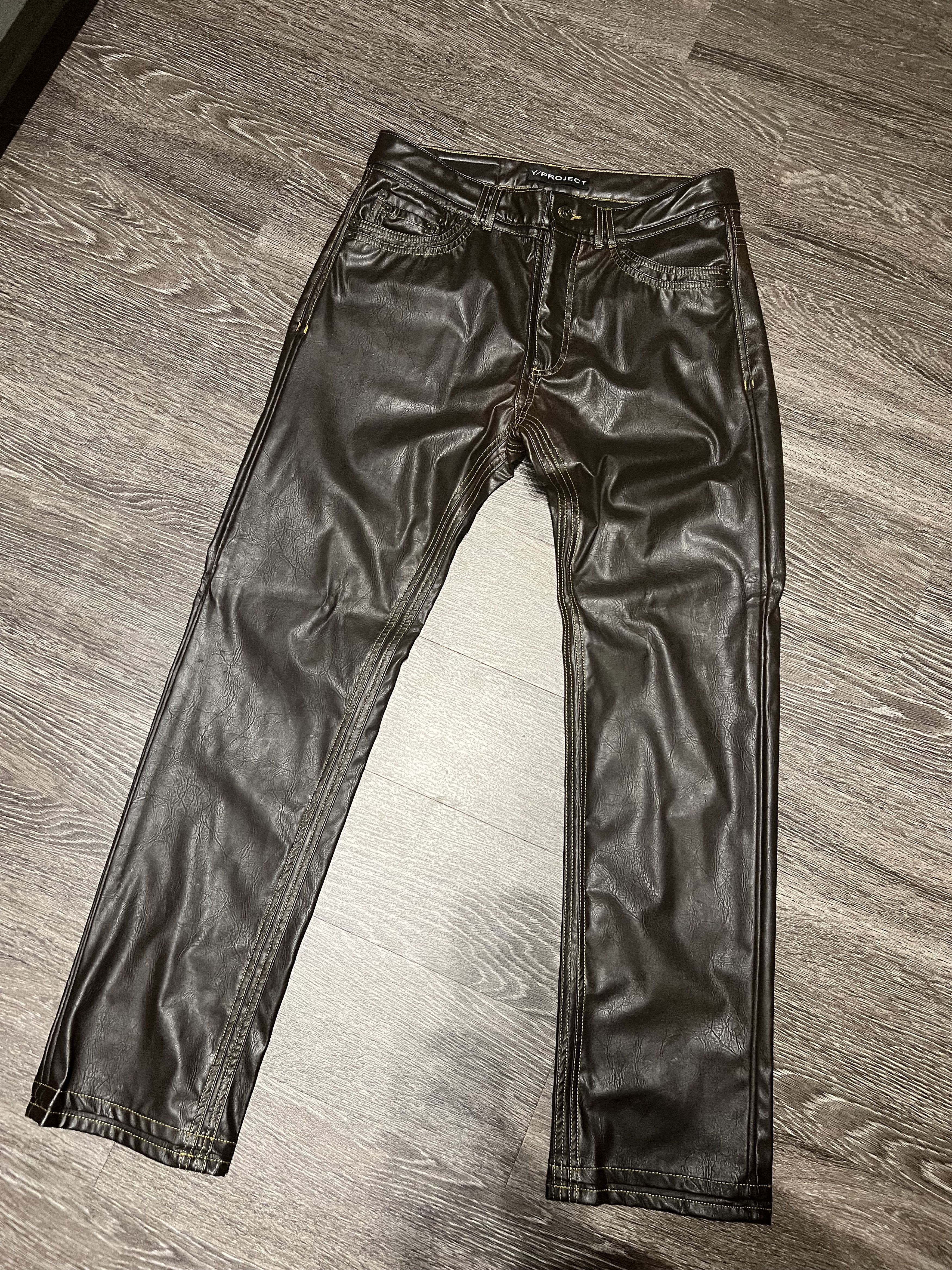 image of Yproject Leather Pants in Brown, Men's (Size 34)