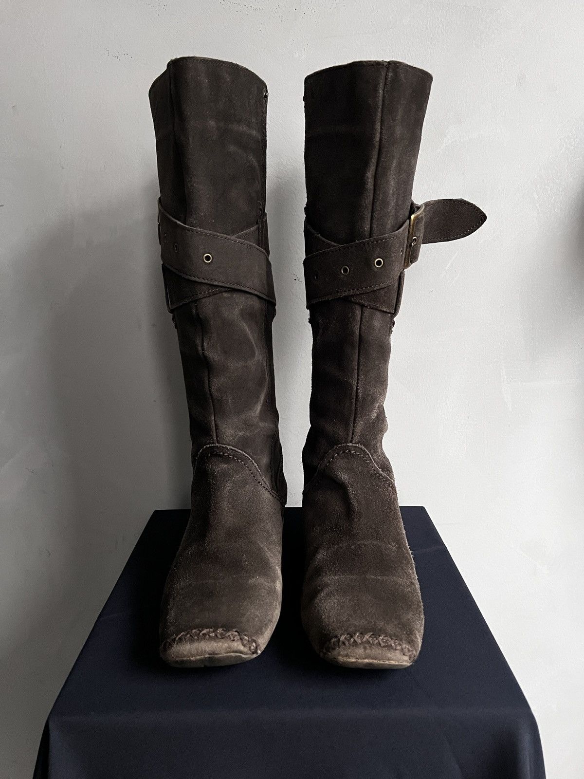 Hedi Slimane Leather suede ankle belted Maison Margiela style boots y2k Size US 7.5 / EU 40-41 - 3 Thumbnail