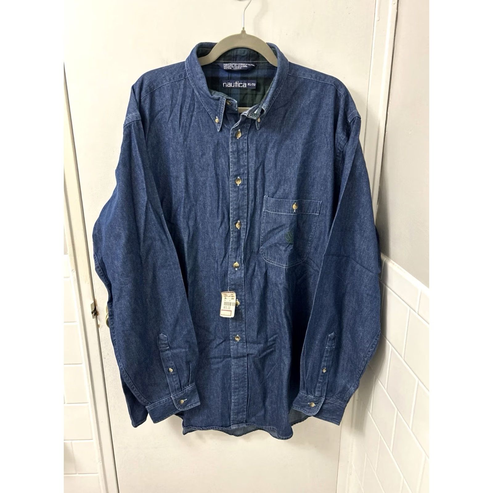 Nautica VINTAGE Nautica Denim Shirt Mens XL Blue Button-Down Cotton Long Sleeve Plaid NWT Size US XL / EU 56 / 4 - 2 Thumbnail