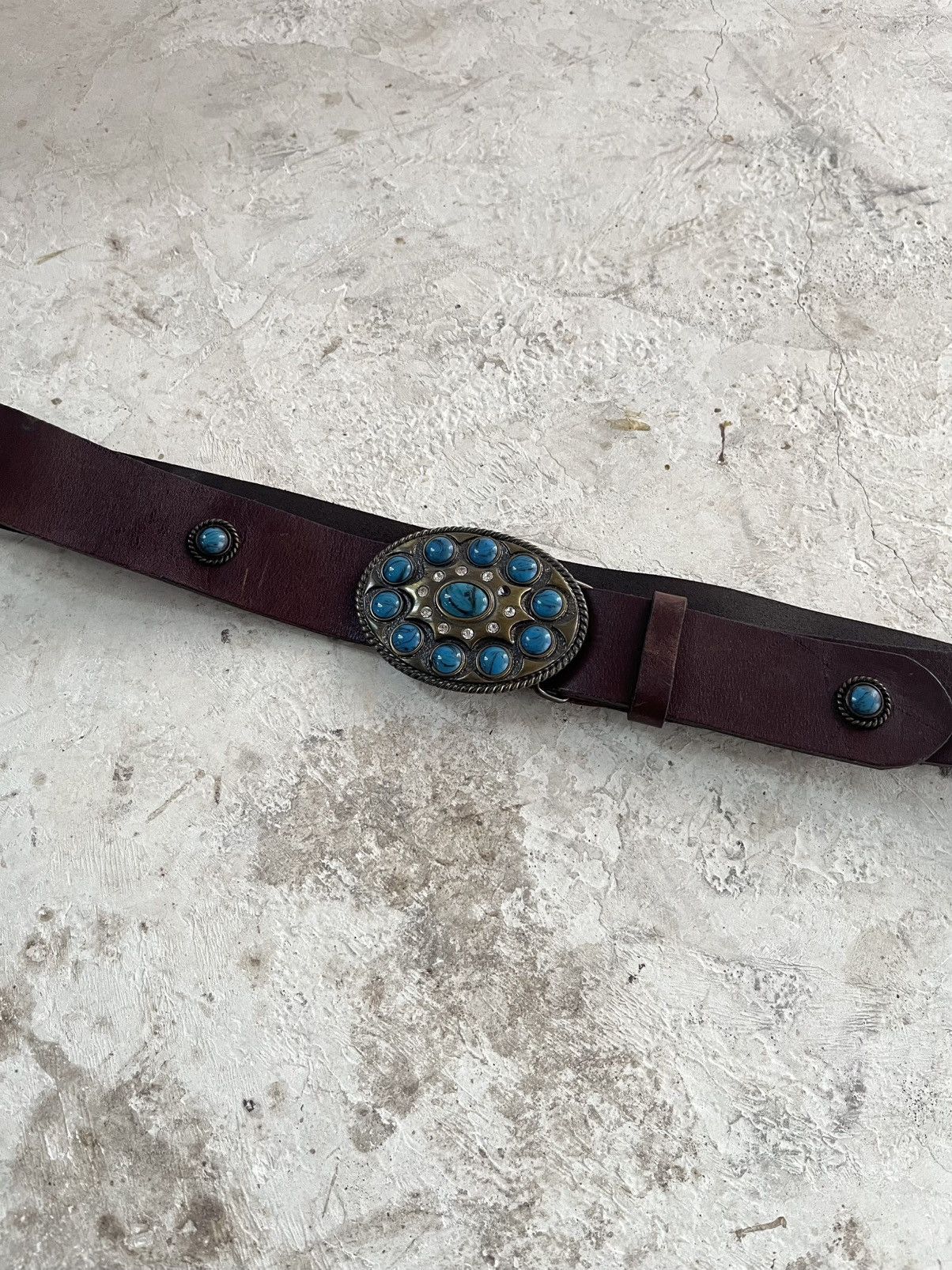 Vintage Vintage Rhinestone Western Leather Belt Size 30 - 2 Thumbnail