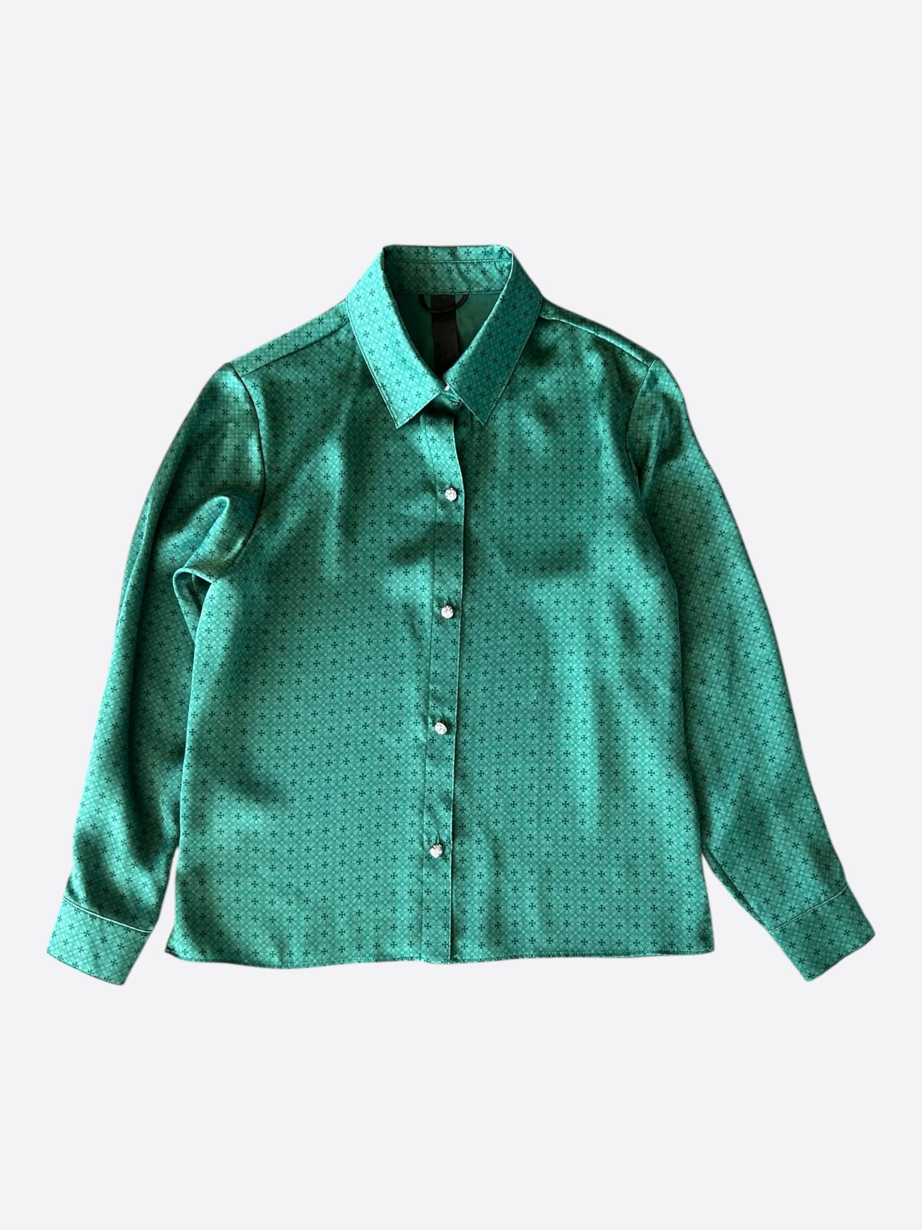Chrome Hearts Chrome Hearts Green Cross Jacquard Silk Button Up Shirt Size US S / EU 44-46 / 1 - 1 Thumbnail