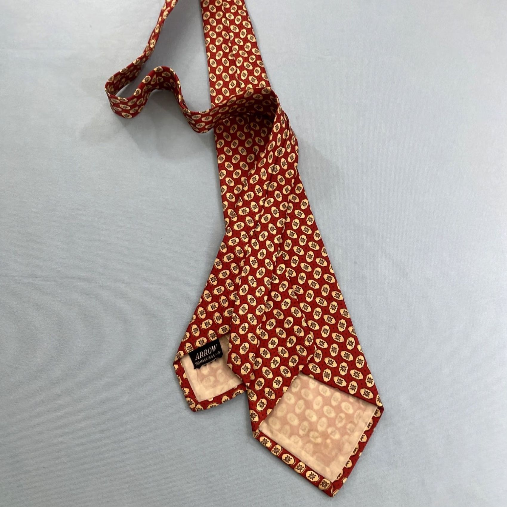 Arrow VINTAGE Arrow USA NeckTie Geometric Rockabilly Foulard Wide Swing Tie 4x50" Silk Rayon Red Orange Yellow One Size Men Tie Size ONE SIZE - 7 Thumbnail