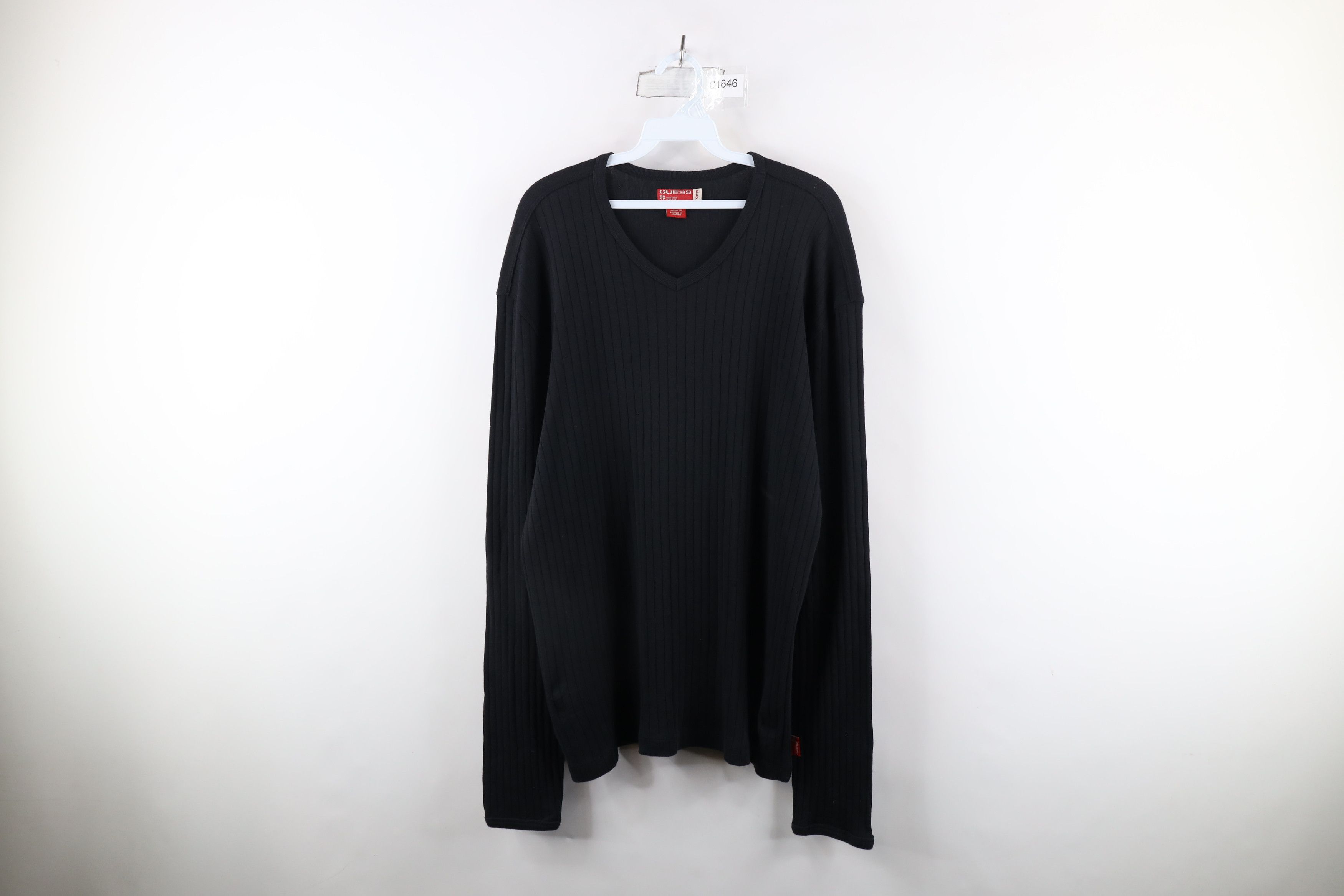Guess × Vintage Vintage 90s Guess Ribbed Knit Long Sleeve V-Neck T-Shirt Size US XL / EU 56 / 4 - 1 Thumbnail