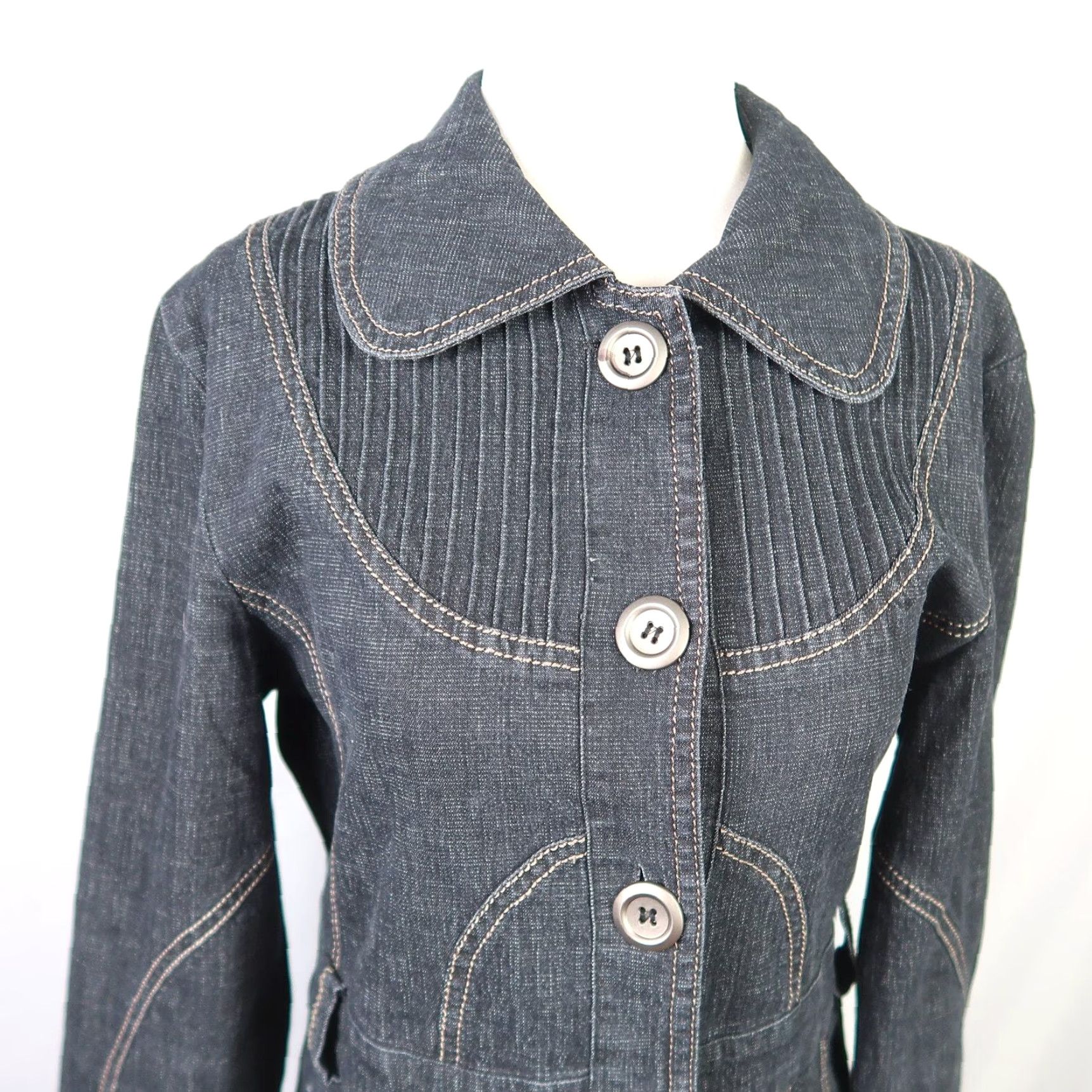 Denime VINTAGE 90s Freda denim jacket dark wash navy blue mid length Cotton jacket Regular Size 2 1990s Size XS / US 0-2 / IT 36-38 - 3 Thumbnail