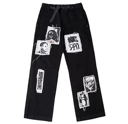 image of Japanese Style Punk Vintage Skeleton Jeans in Black, Men's (Size 32)
