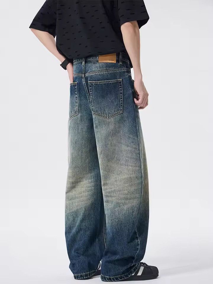 Jean Blue Washed Baggy Denim Jeans, Loose Wide Leg Jeans Size US 33 - 6 Thumbnail