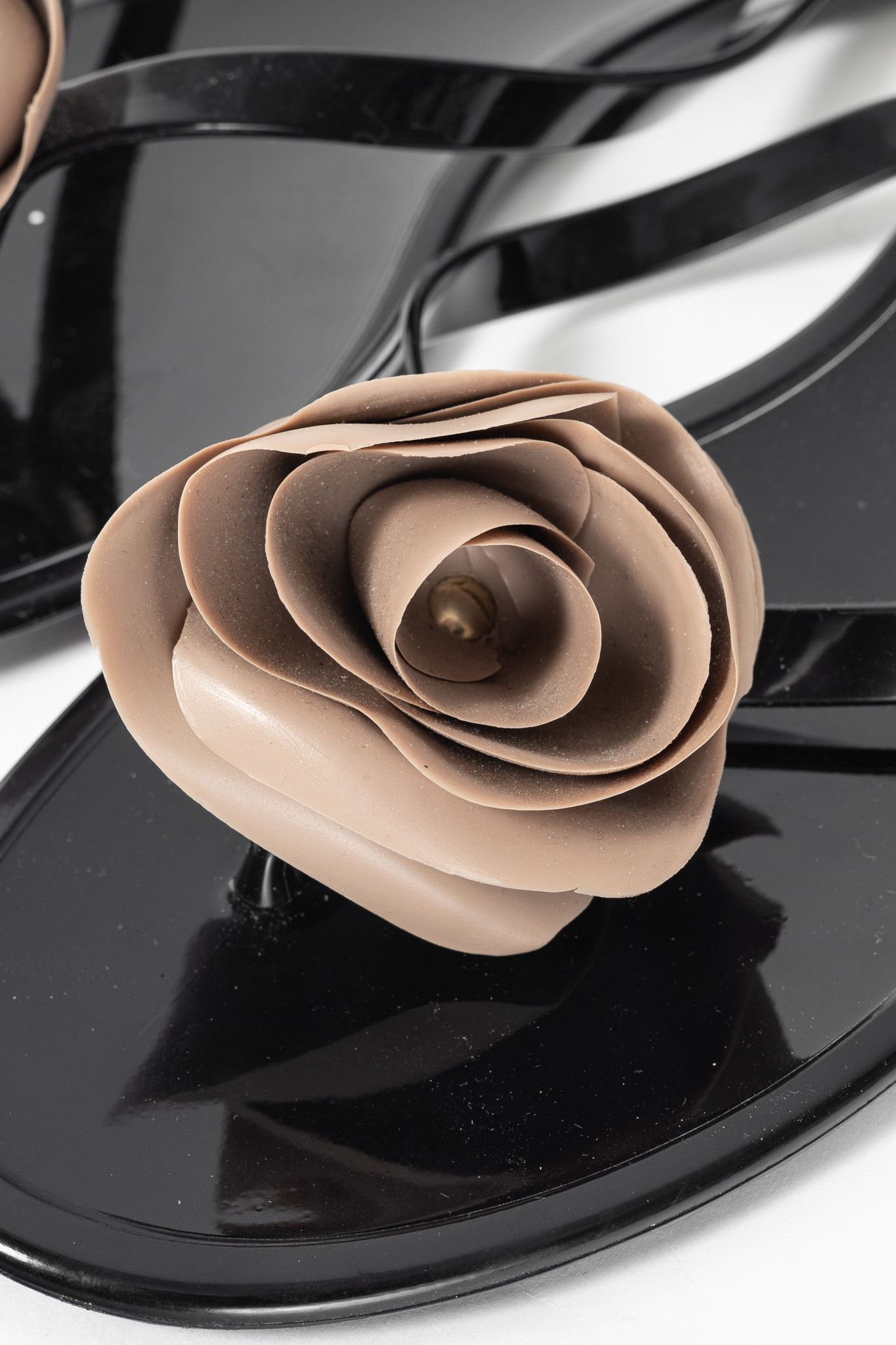 Valentino Garavani Black Rose Jelly Thong Sandals