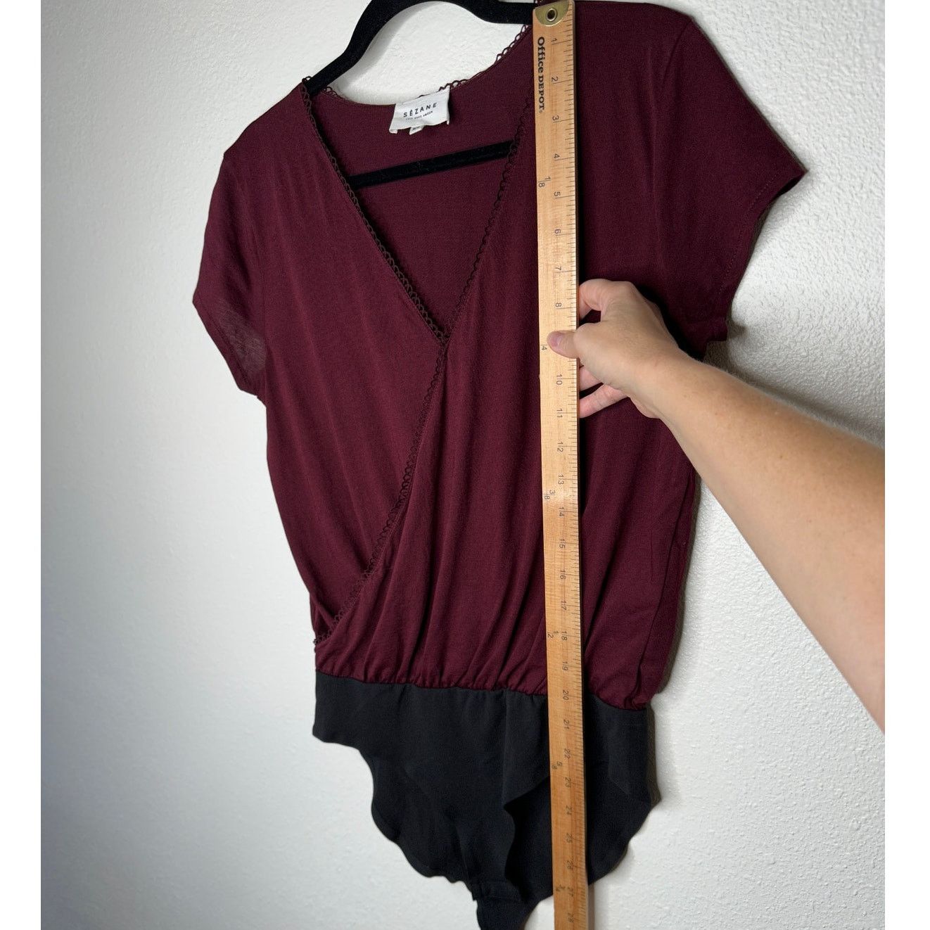 Sezane Sezane Burgundy Thibault Bodysuit Crossover-V Short Sleeve Size 23" - 11 Thumbnail
