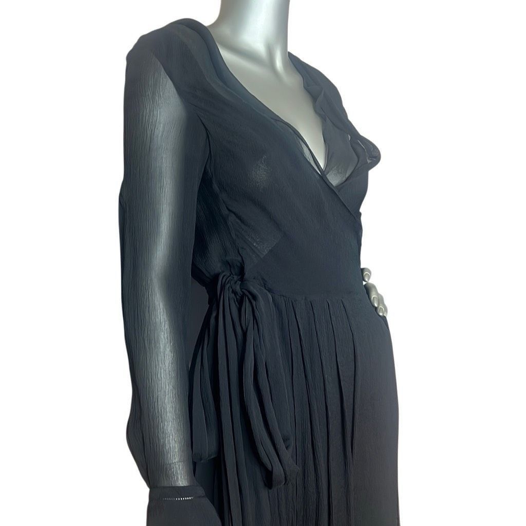 Celine NWT Celine Black Silk Wrap Dress (012) Size S / US 4 / IT 40 - 4 Thumbnail