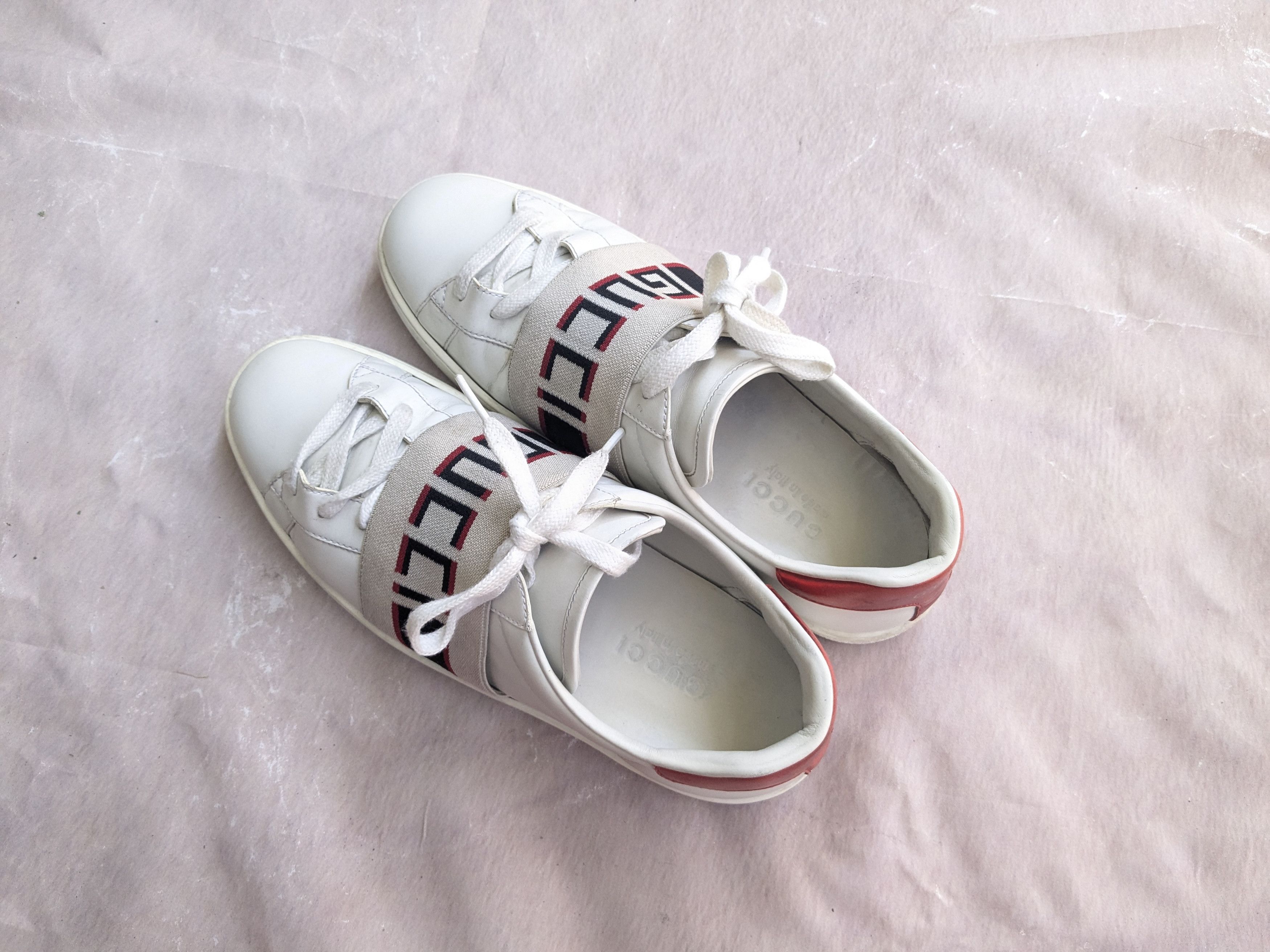Gucci Gucci Ace Stripe Sneakers 8.5 White Leather Low Logo Size US 8.5 / EU 41-42 - 14 Thumbnail