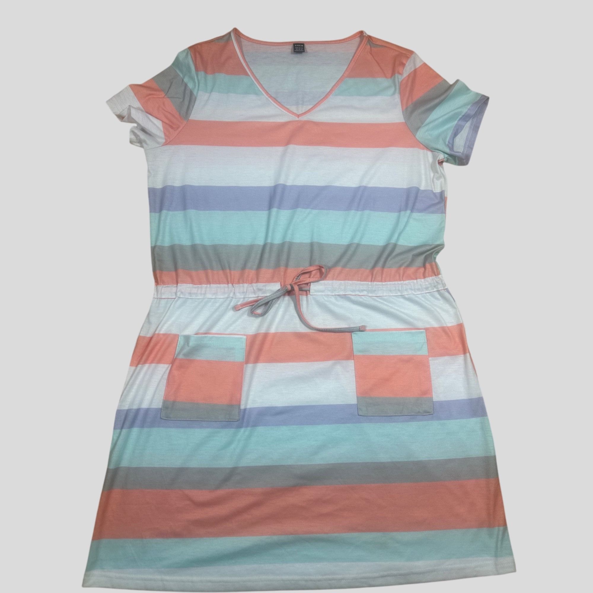Shein SHEIN Colorful Striped Cotton Dress – V-Neck, Short Sleeve, Size XL / US 12-14 / IT 48-50 - 2 Thumbnail