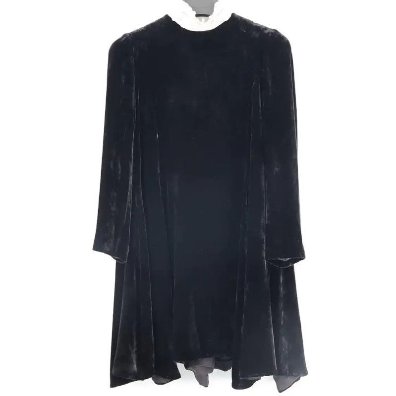 Dior Dior Black Velvet Dress XS with Ruffled Collar 0089 Size XS / US 0-2 / IT 36-38 - 1 Thumbnail