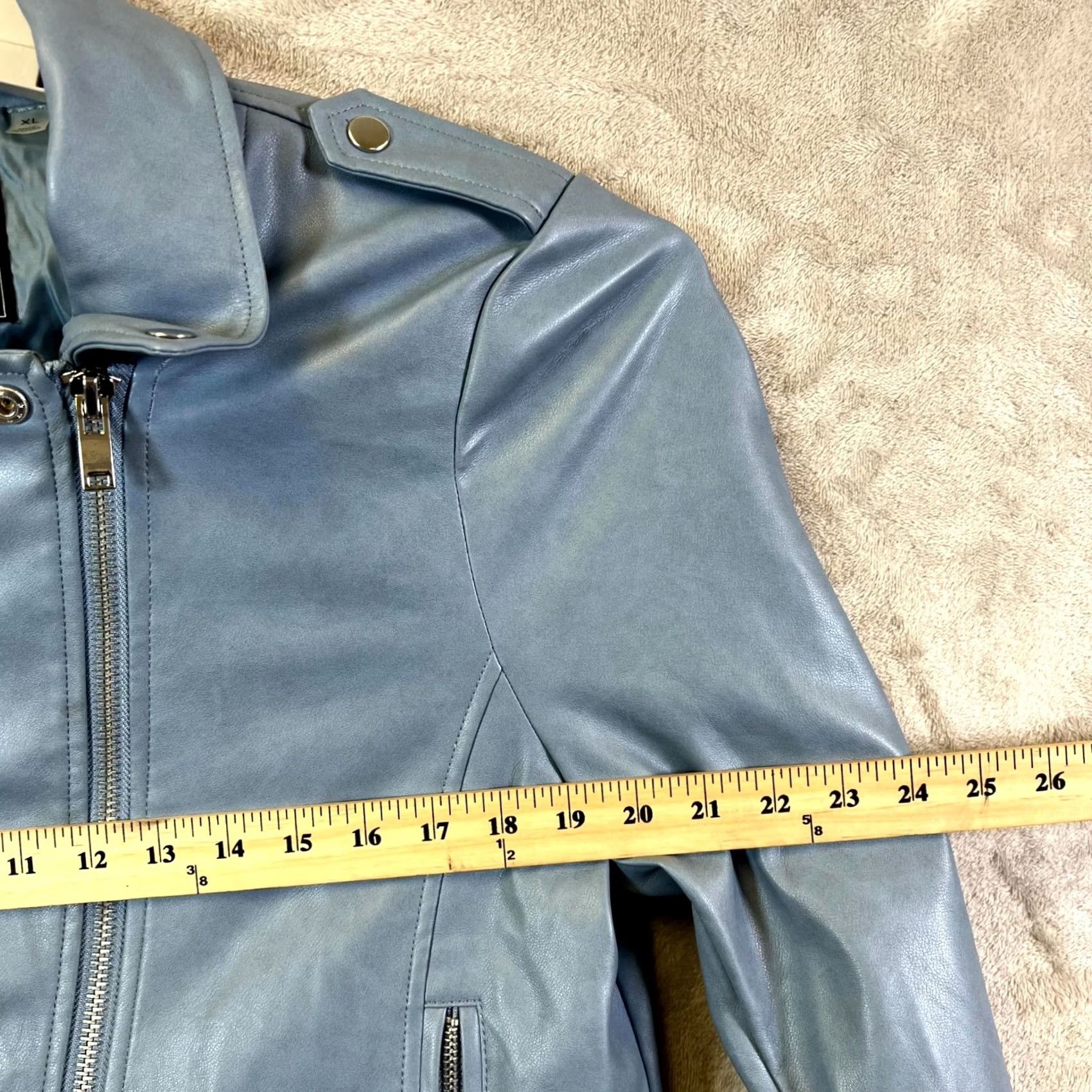 Vintage Bagatelle Biker Jacket Women's XL Blue Faux Leather Cropped Full Zip Jacket Size XL / US 12-14 / IT 48-50 - 5 Thumbnail