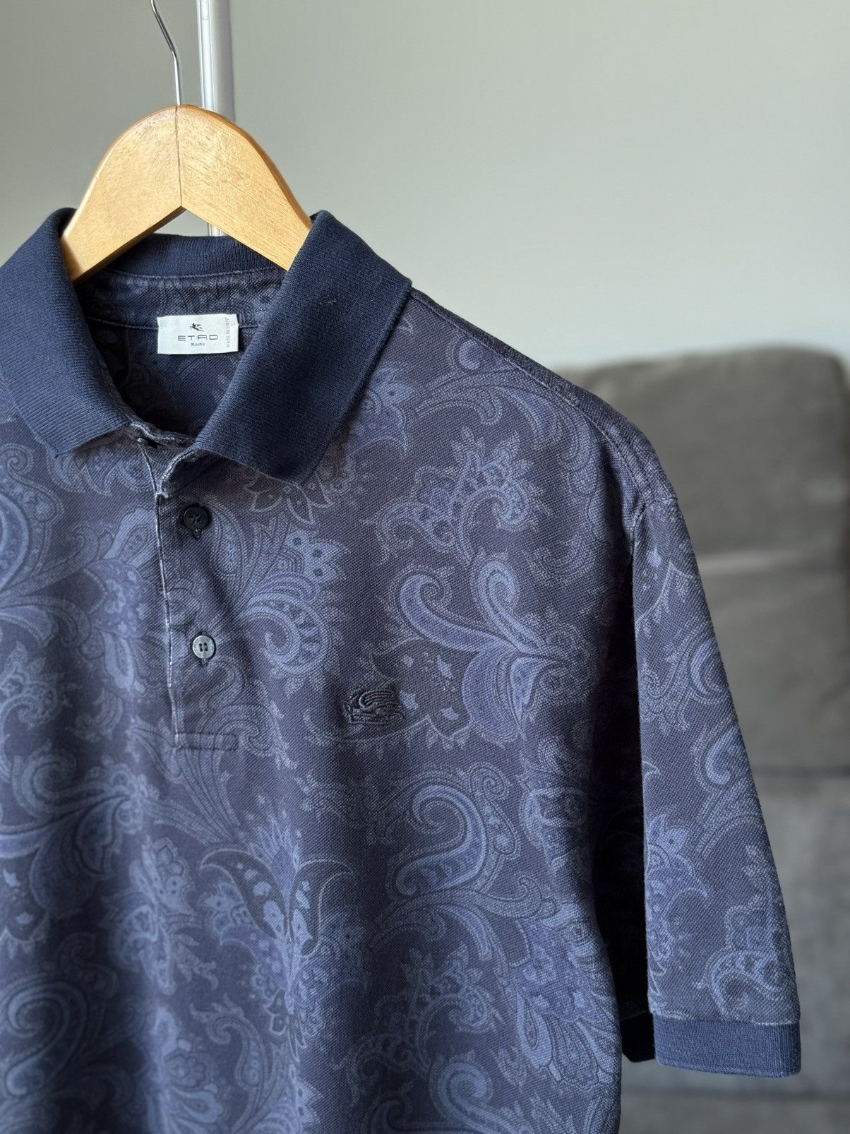 Etro Etro Milano Paisley Polo Shirt Navy Blue Cotton Short Sleeve Size US L / EU 52-54 / 3 - 9 Thumbnail