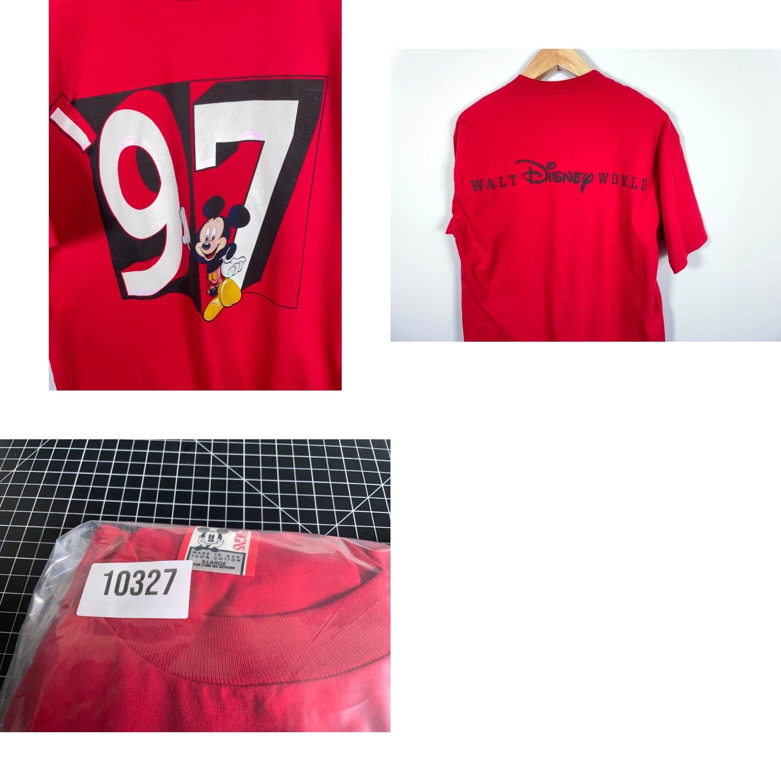Disney VINTAGE Disney T-Shirt Mickey Mouse Adult XL Red 90s Cartoon Retro Walt Disney World Disney Designs tag 1997 Men Large Size US L / EU 52-54 / 3 - 8 Thumbnail