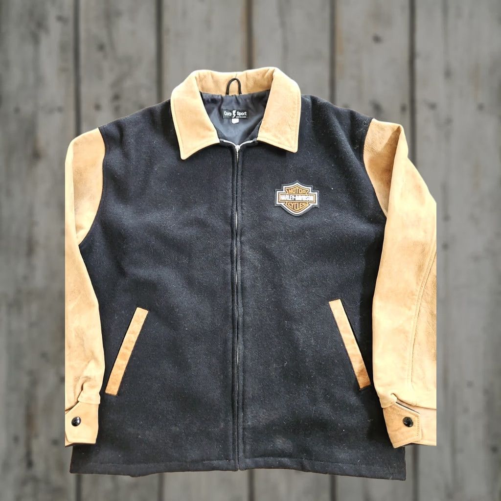 Harley Davidson VINTAGE Harley-Davidson Black Leather Wool Motorcycle Biker JACKET MENS Sz Large Jacket Mens 90s Black Biker Size US L / EU 52-54 / 3 - 1 Thumbnail